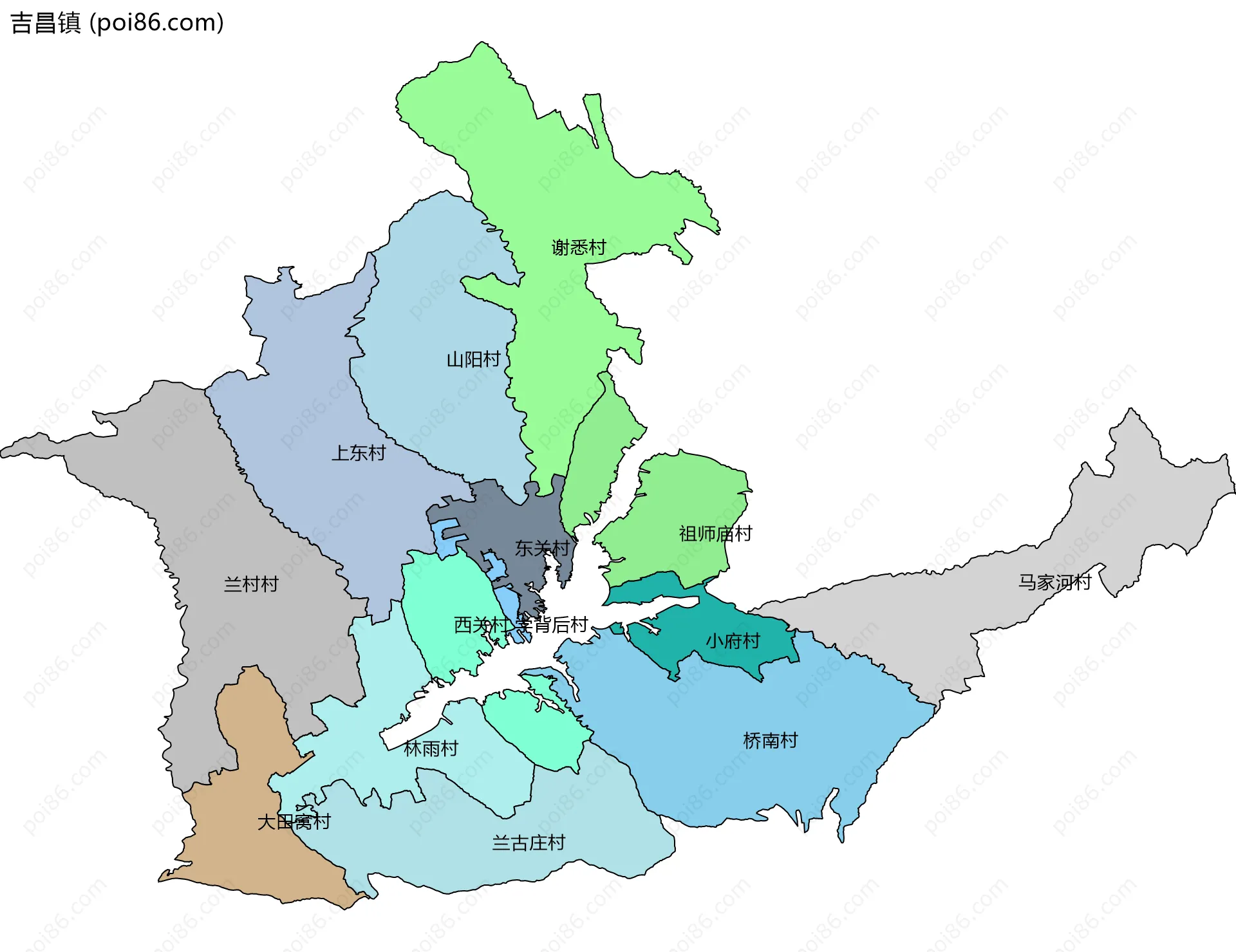 吉昌镇边界地图(五级行政区划)