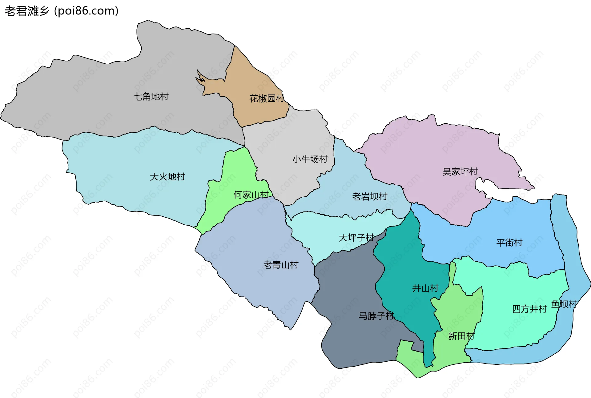 老君滩乡边界地图(五级行政区划)