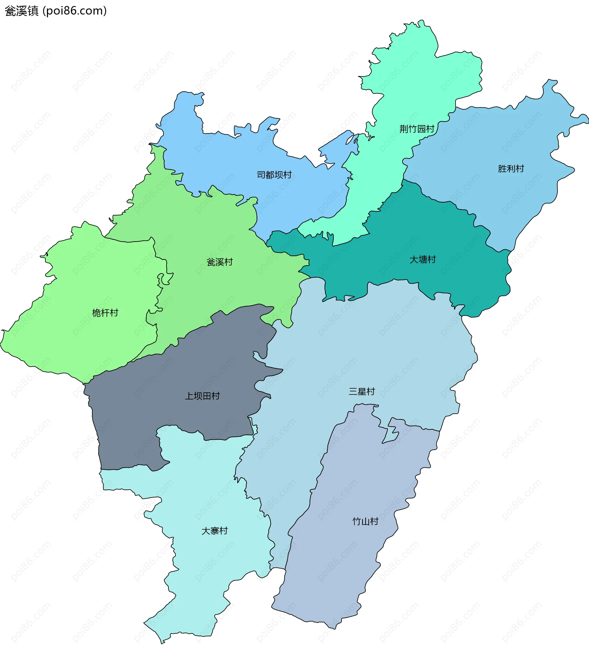 瓮溪镇边界地图(五级行政区划)