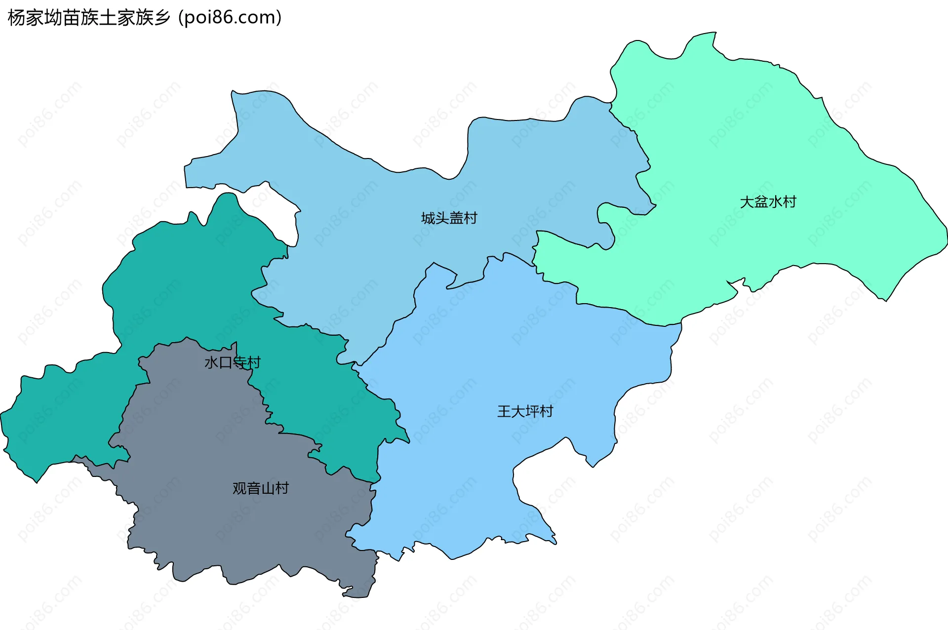 杨家坳苗族土家族乡边界地图(五级行政区划)