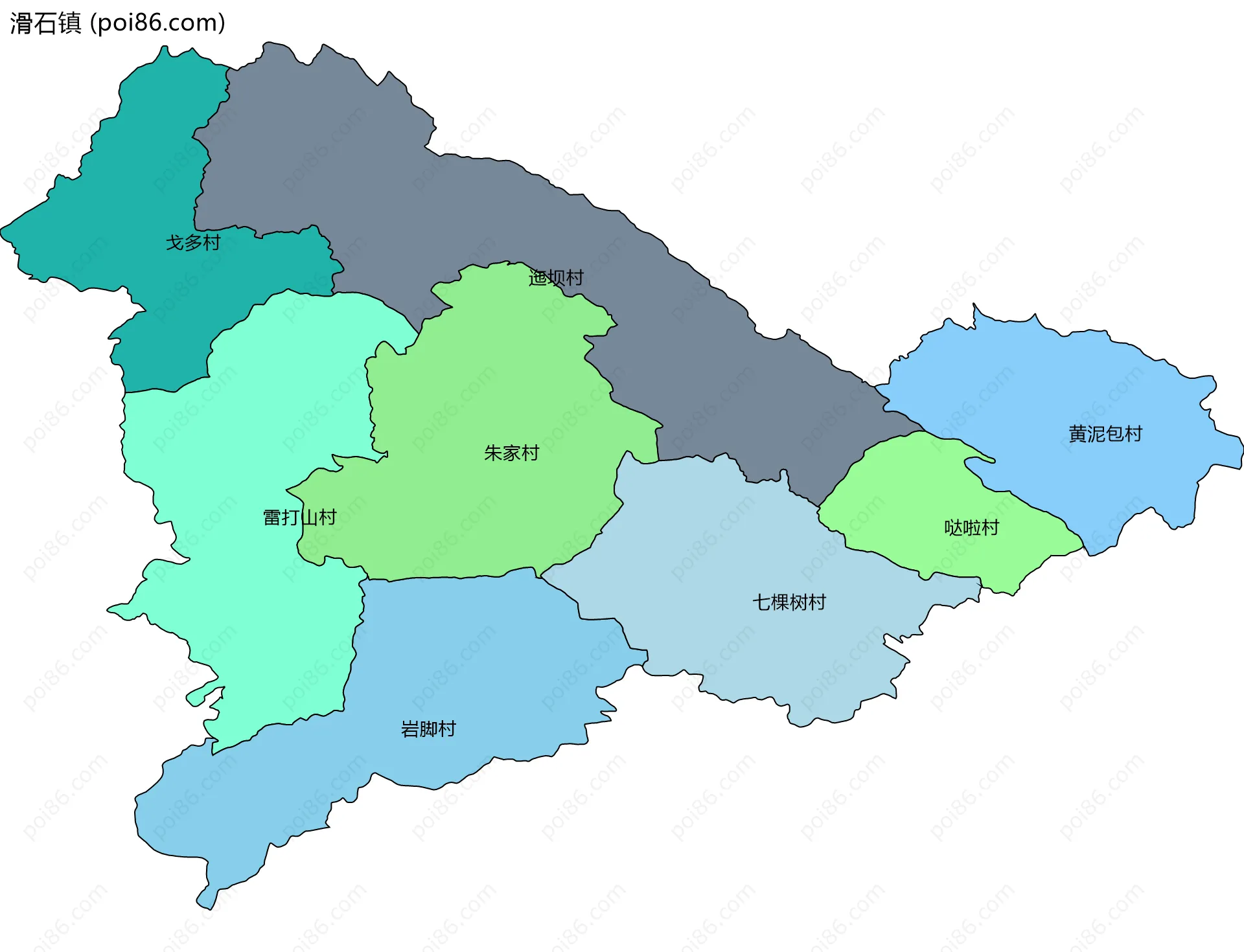 滑石镇边界地图(五级行政区划)
