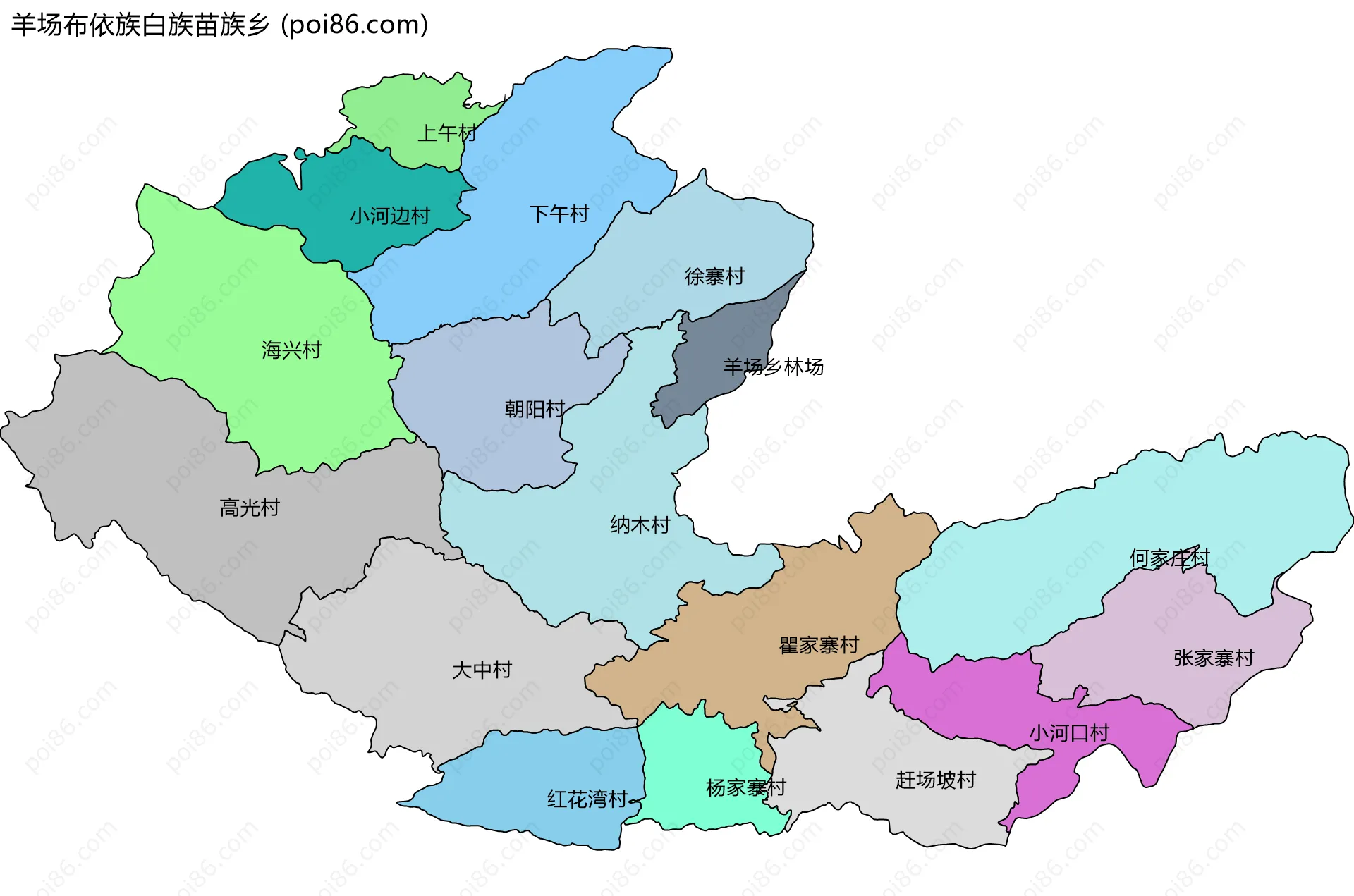 羊场布依族白族苗族乡边界地图(五级行政区划)