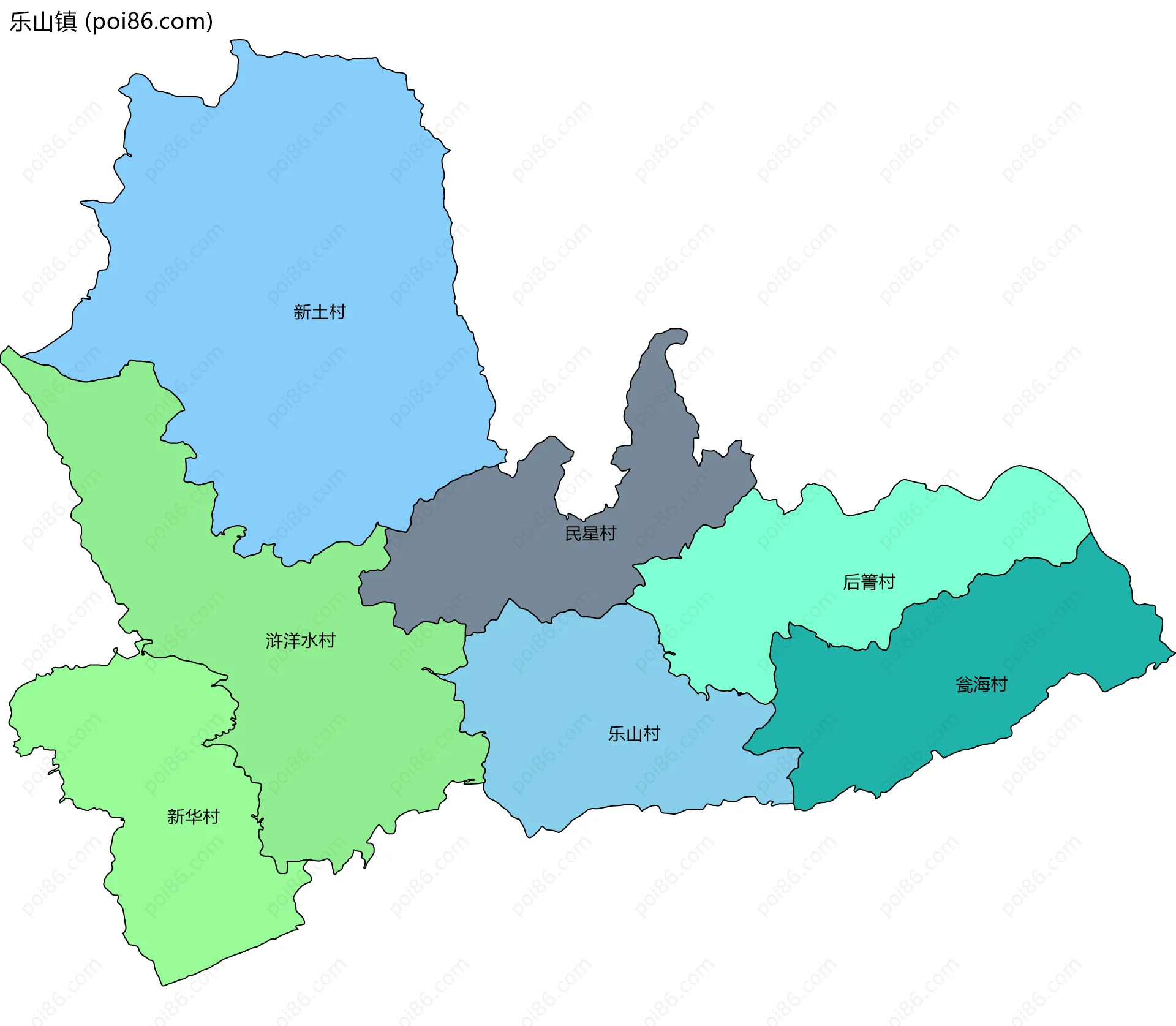 乐山镇边界地图(五级行政区划)