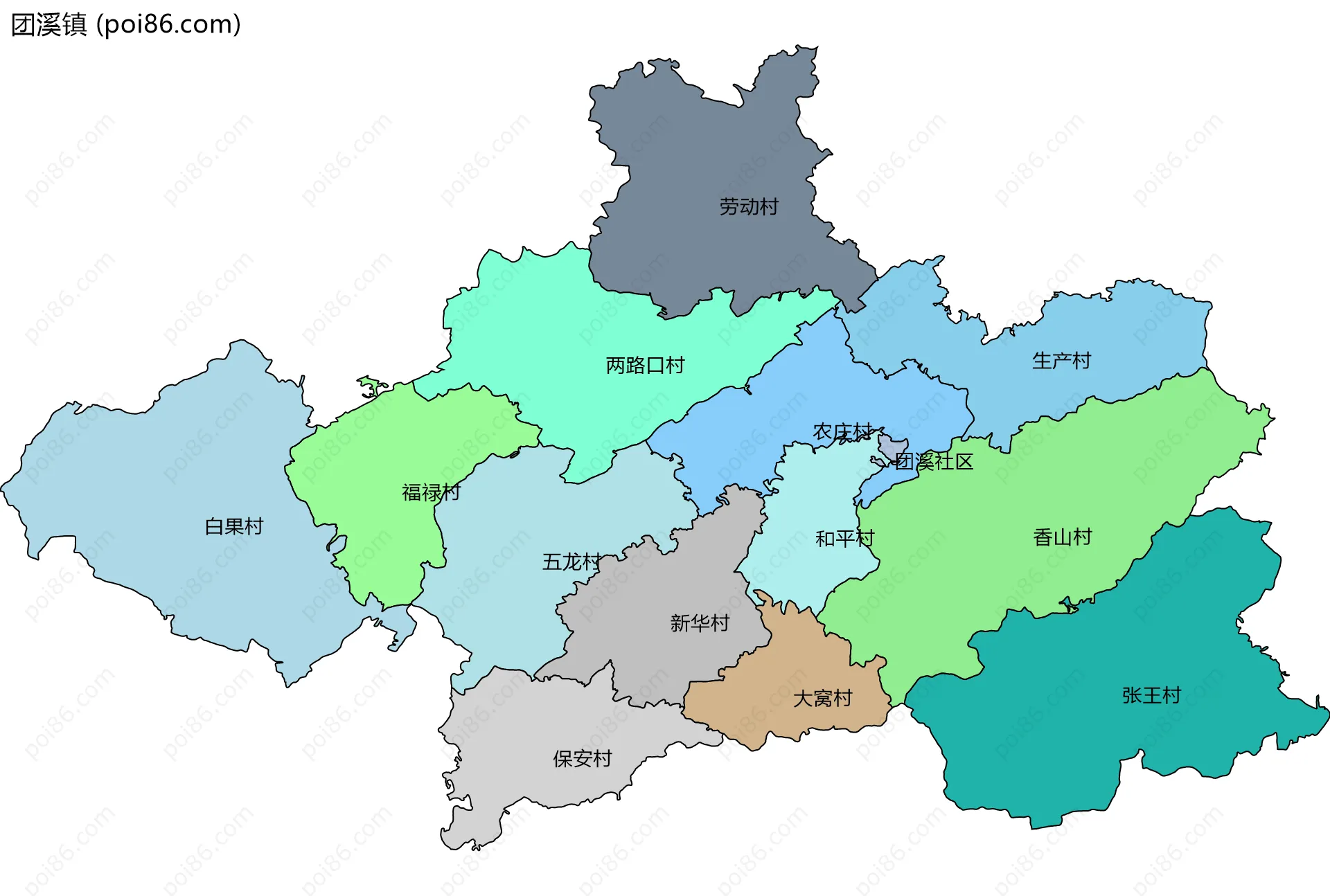 团溪镇边界地图(五级行政区划)