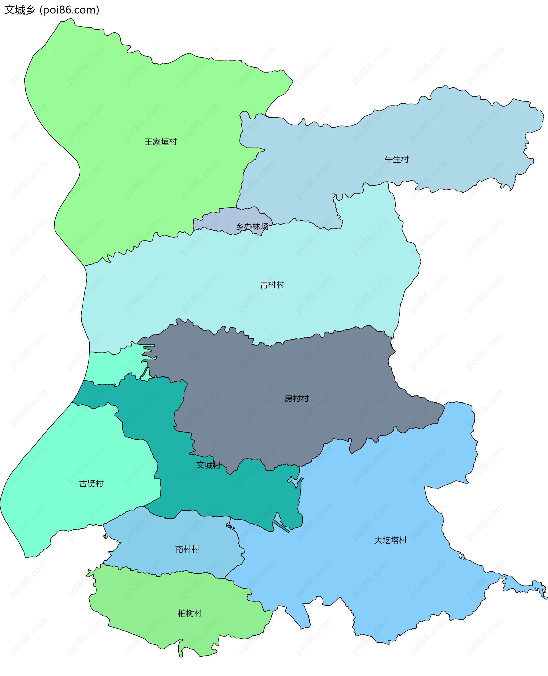 文城乡边界地图(五级行政区划)