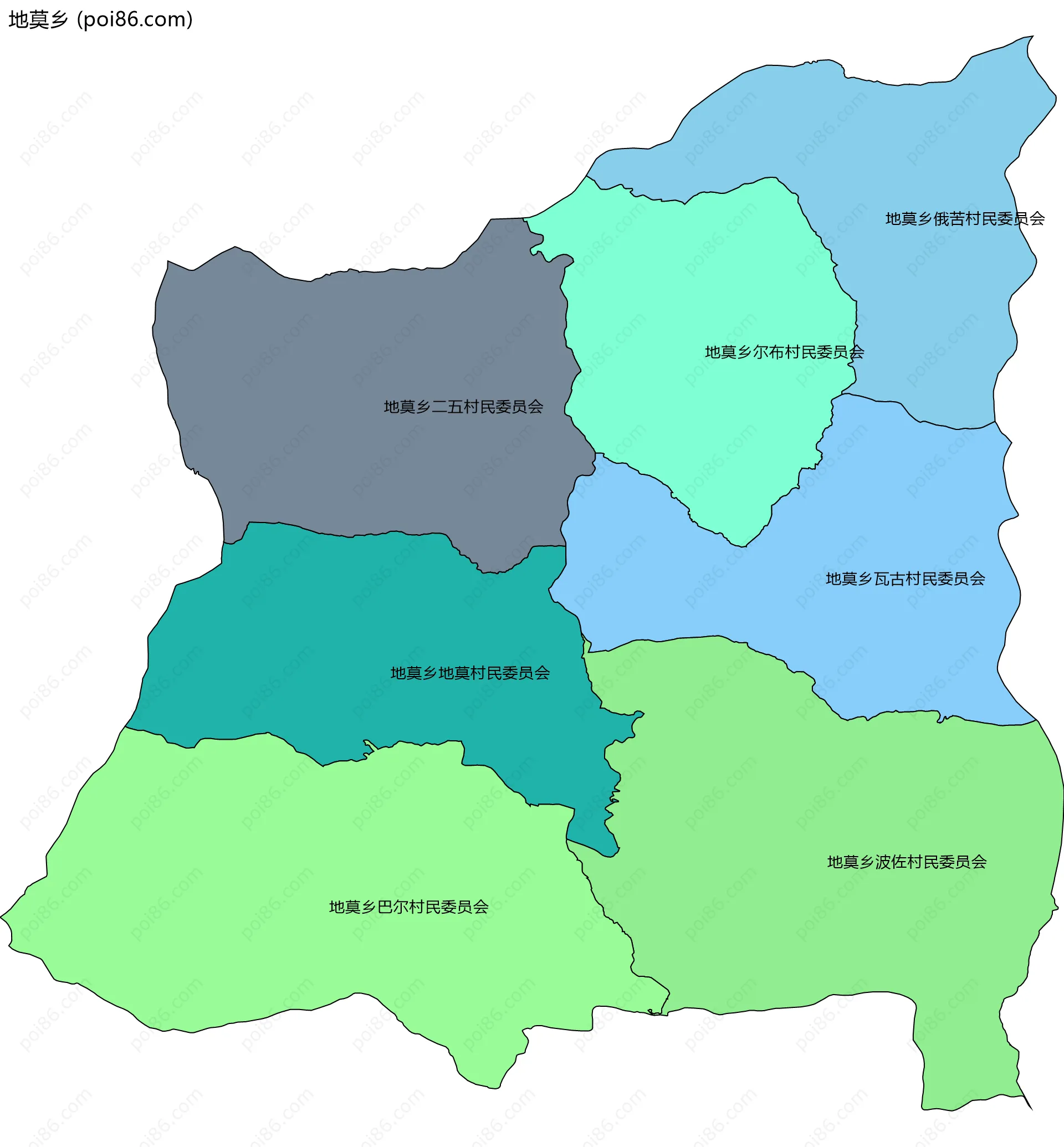 地莫乡边界地图(五级行政区划)