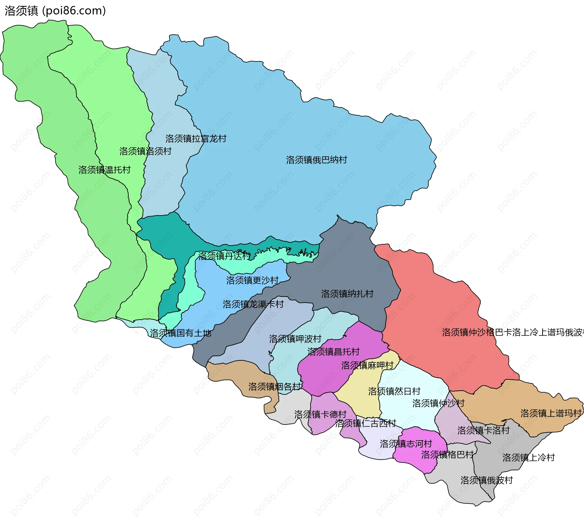 洛须镇边界地图(五级行政区划)