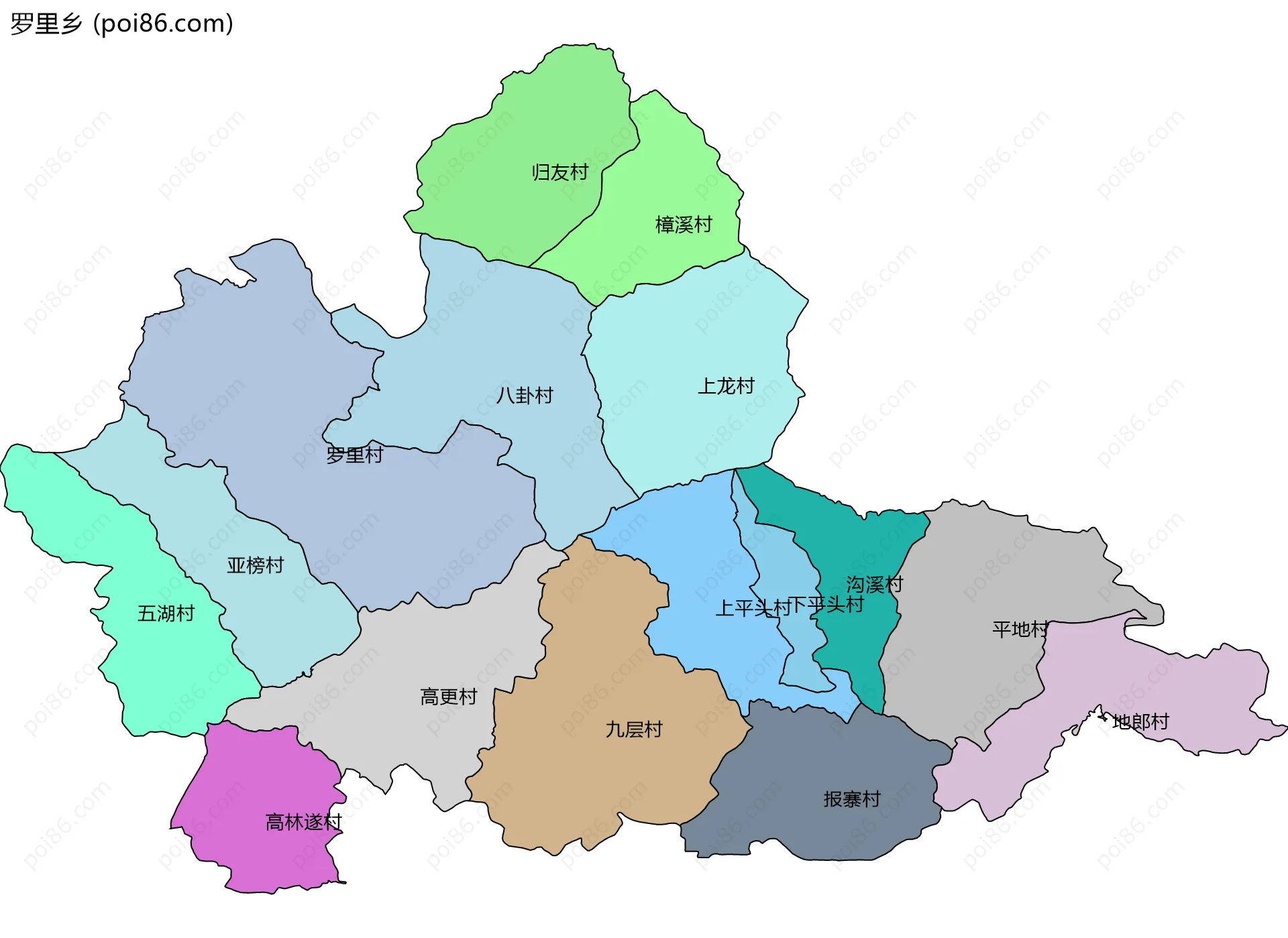 罗里乡边界地图(五级行政区划)