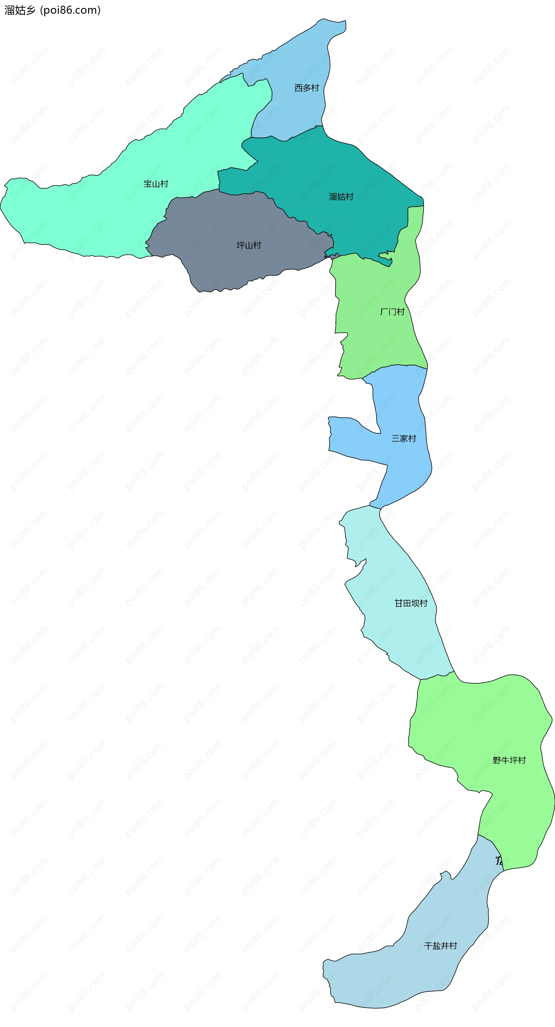 溜姑乡边界地图(五级行政区划)