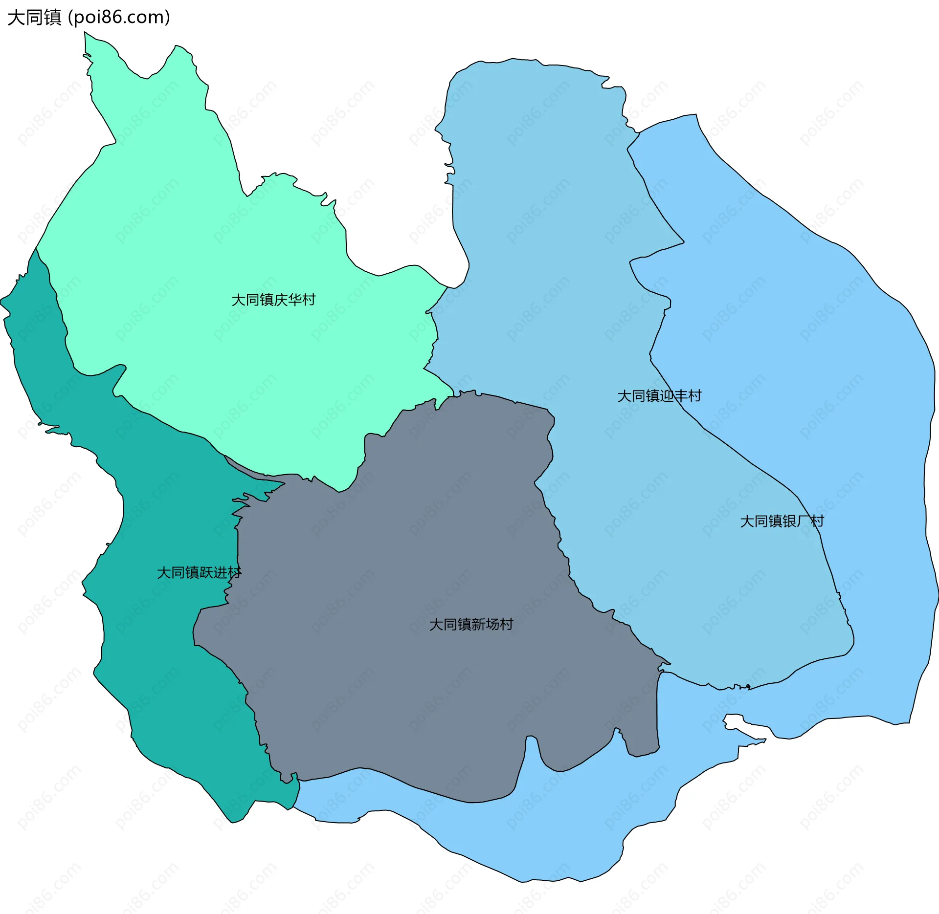 大同镇边界地图(五级行政区划)
