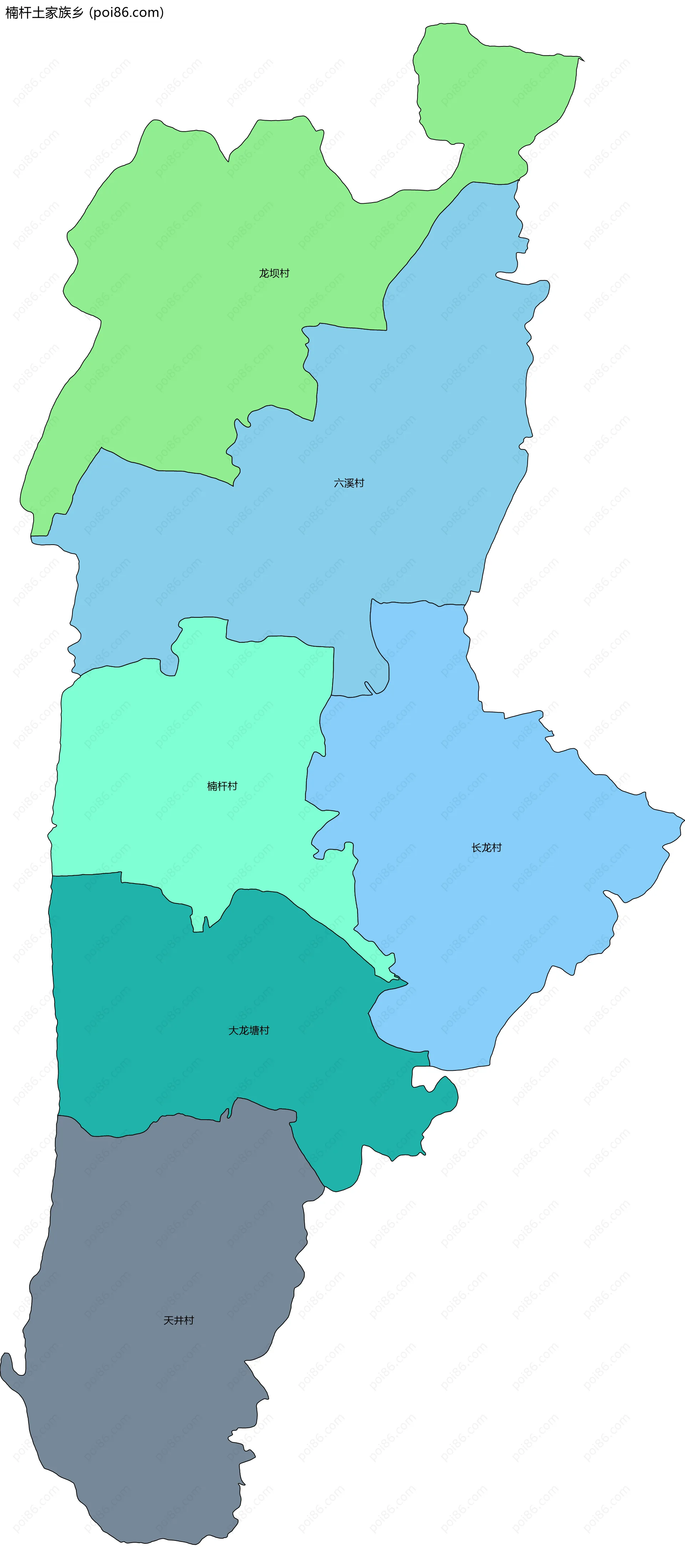 楠杆土家族乡边界地图(五级行政区划)