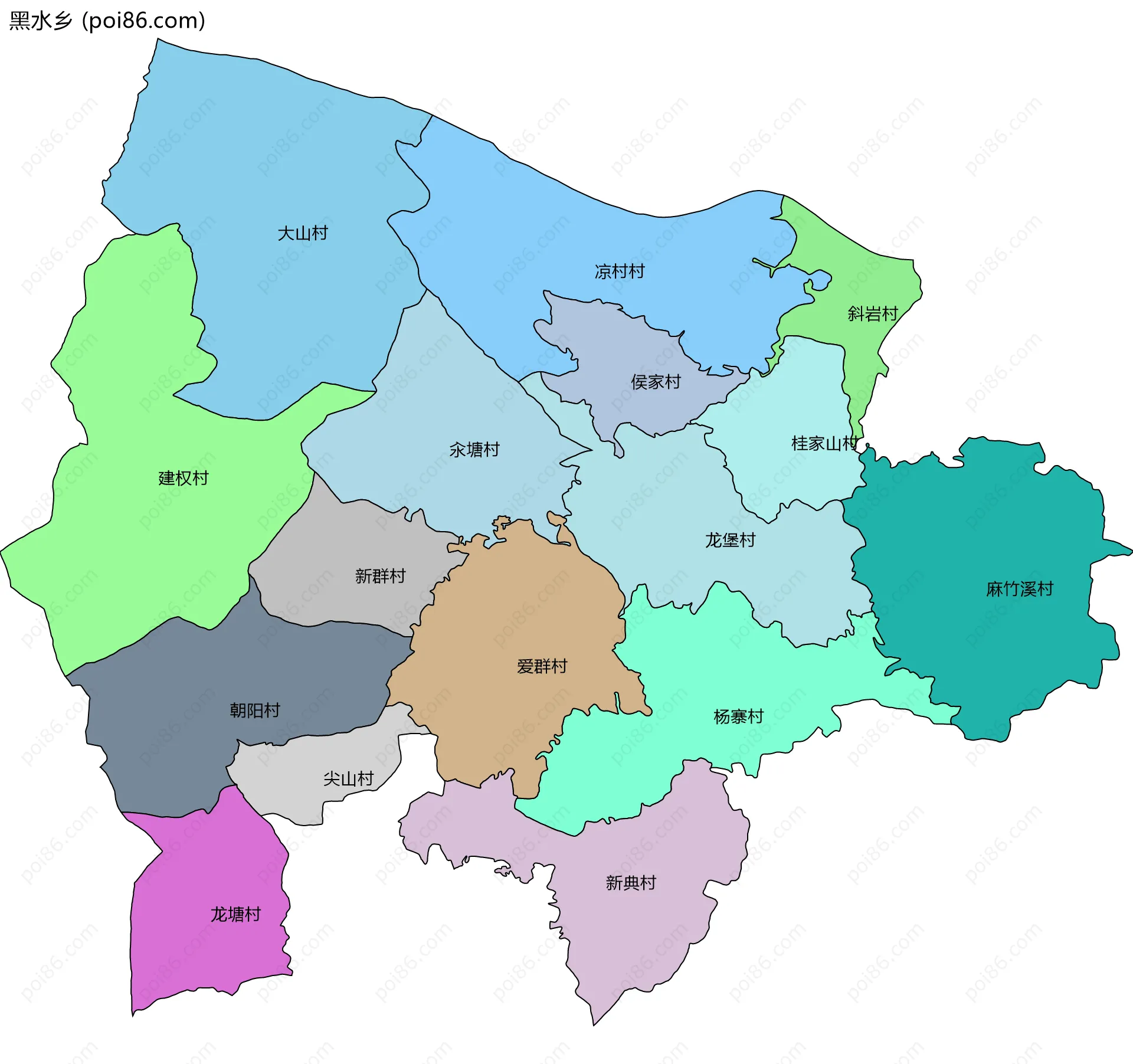 黑水乡边界地图(五级行政区划)