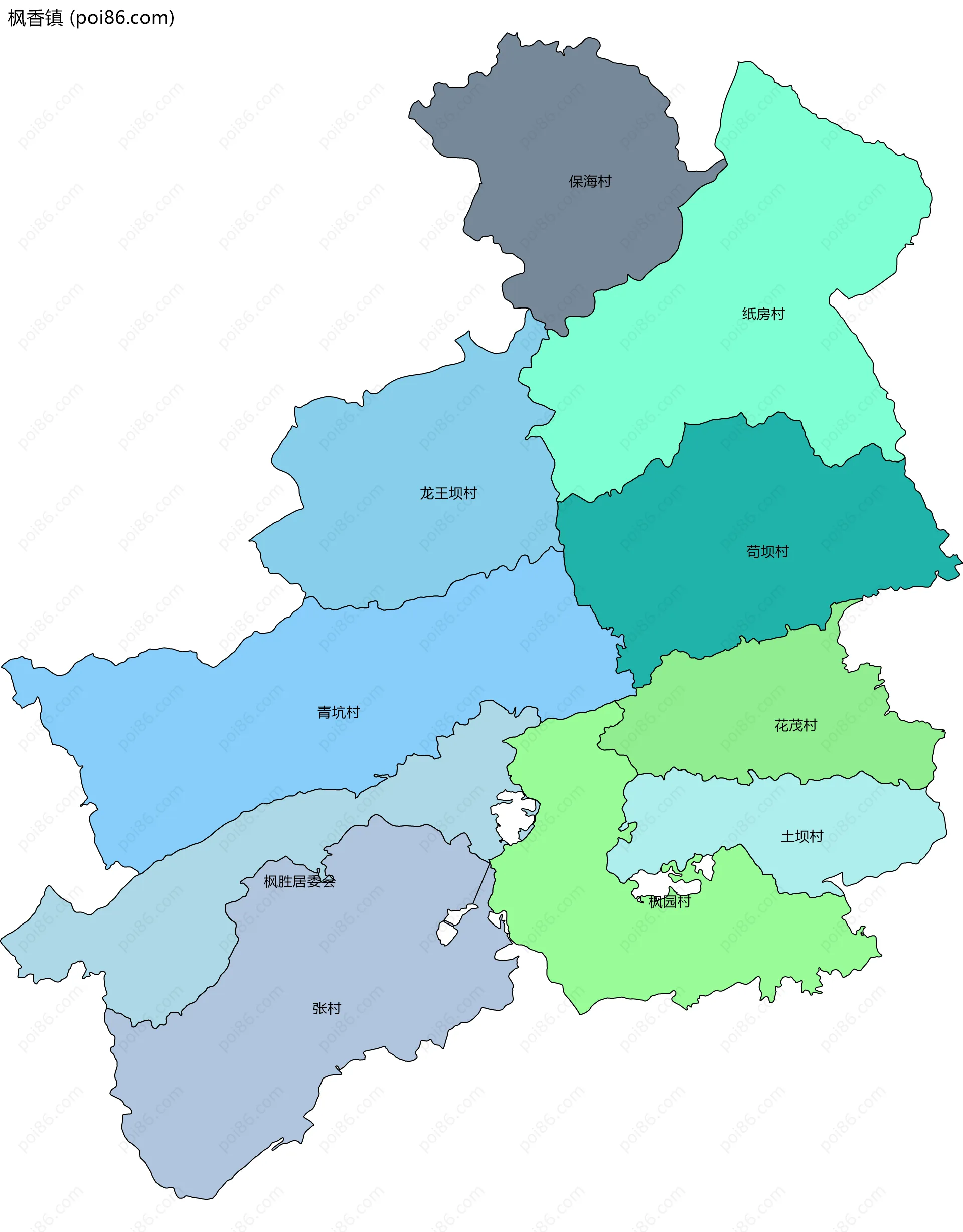枫香镇边界地图(五级行政区划)