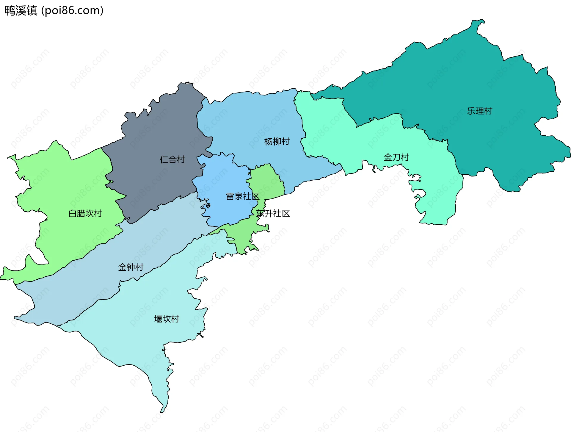 鸭溪镇边界地图(五级行政区划)