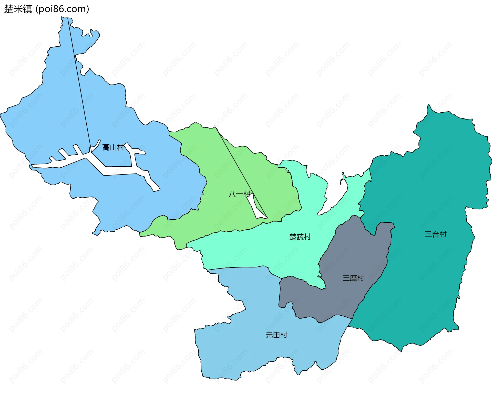 楚米镇边界地图(五级行政区划)