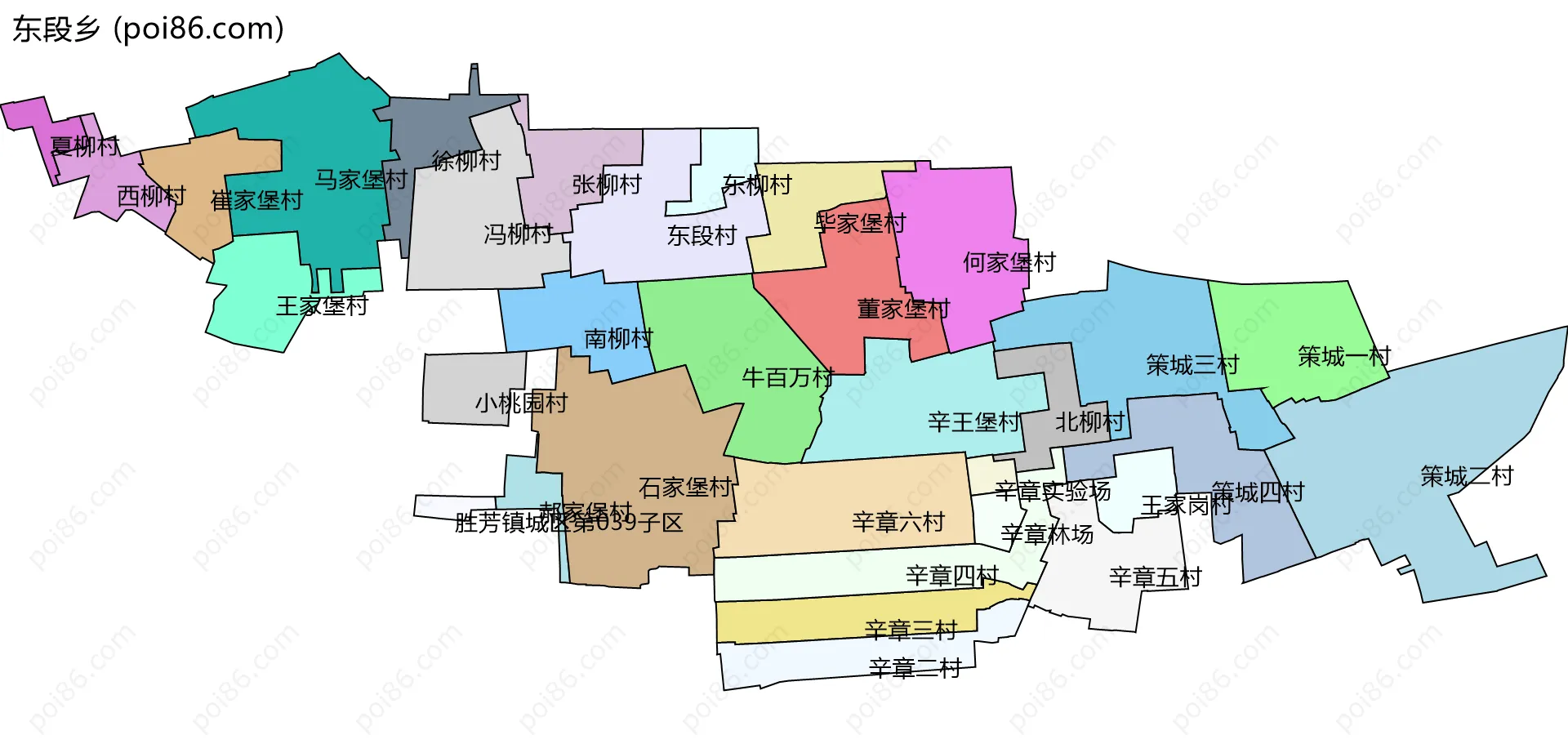 东段乡边界地图(五级行政区划)