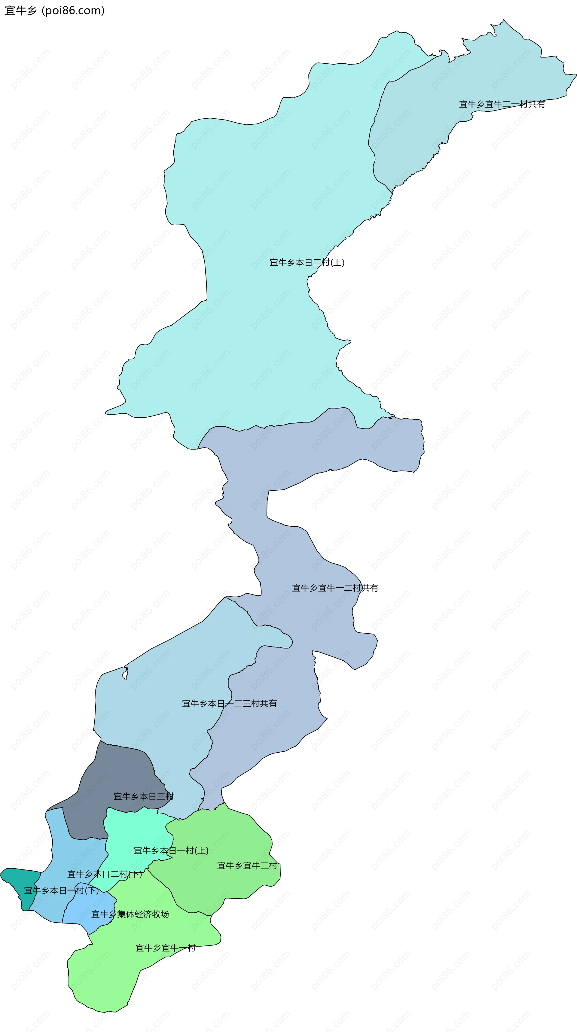 宜牛乡边界地图(五级行政区划)