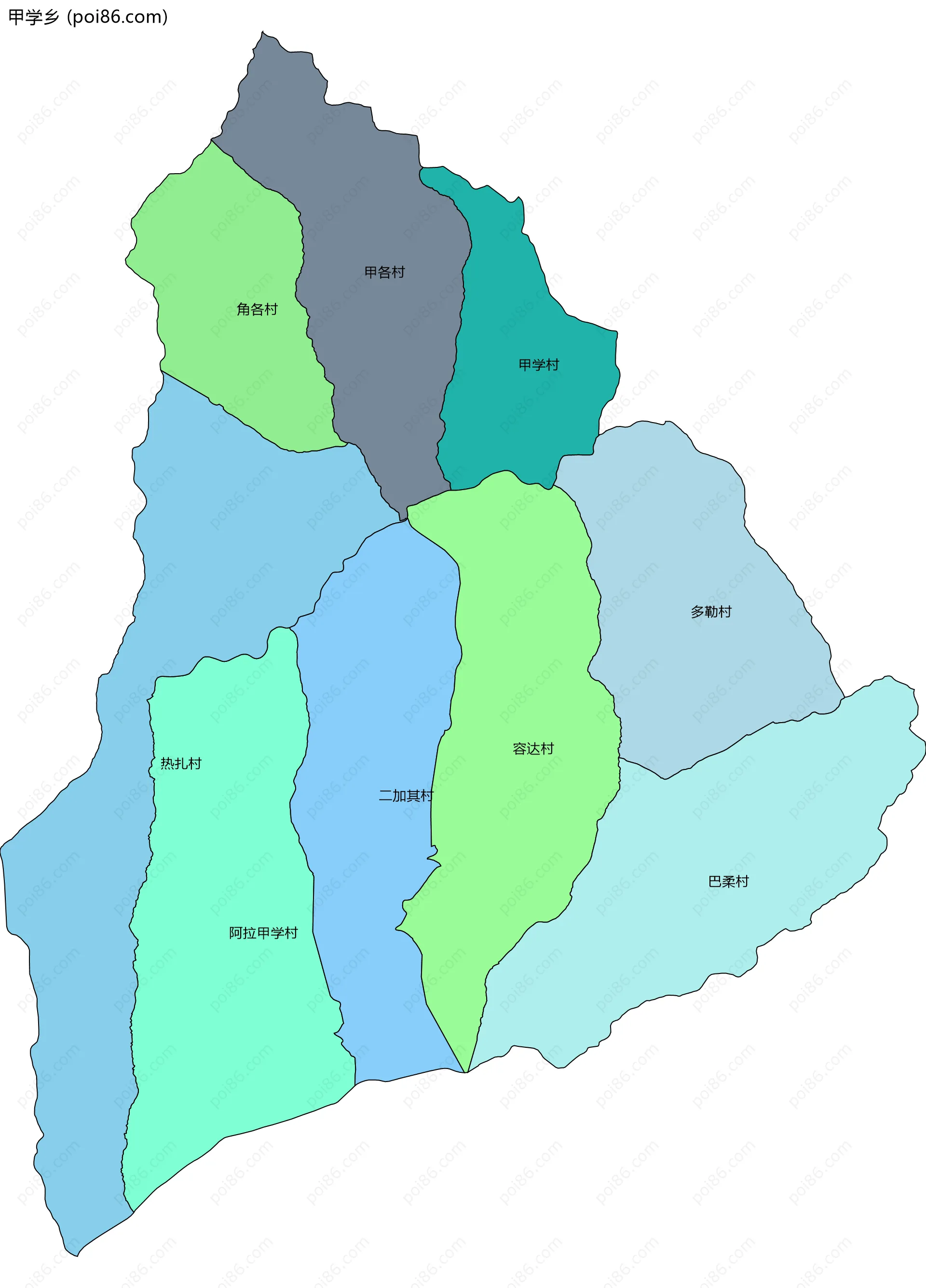 甲学乡边界地图(五级行政区划)