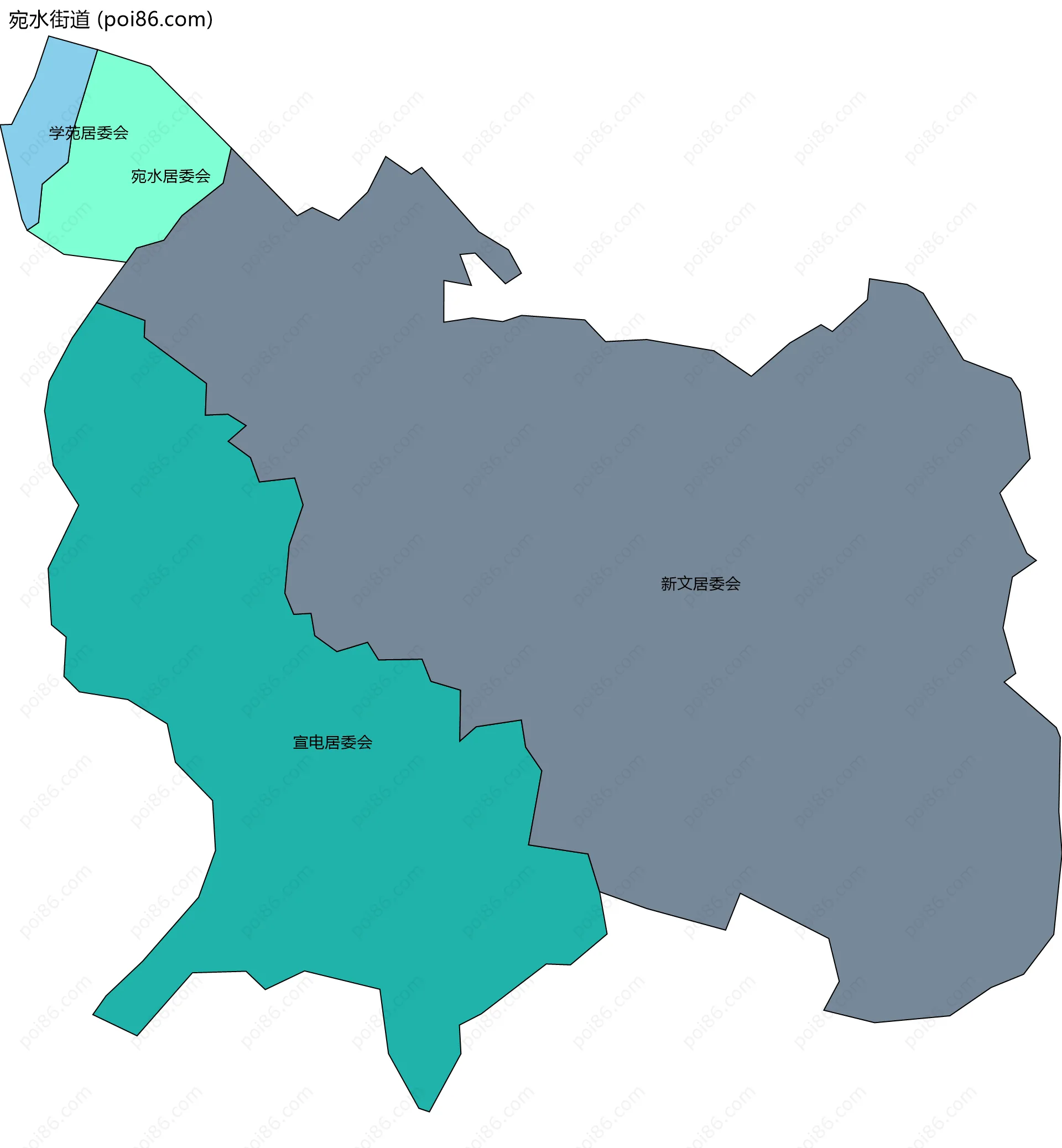 宛水街道边界地图(五级行政区划)