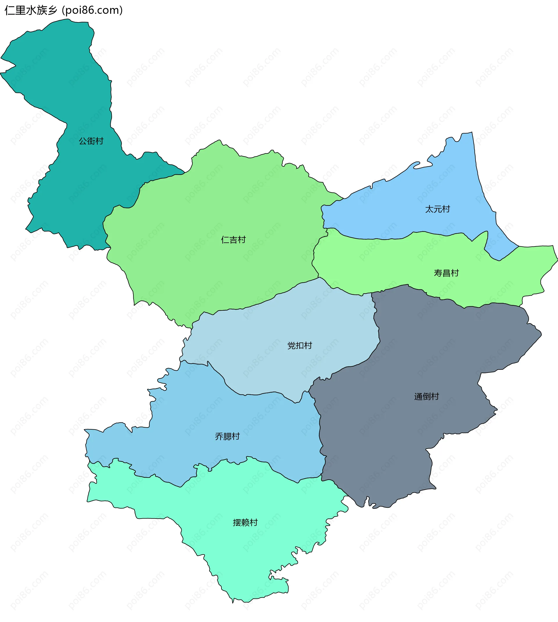 仁里水族乡边界地图(五级行政区划)