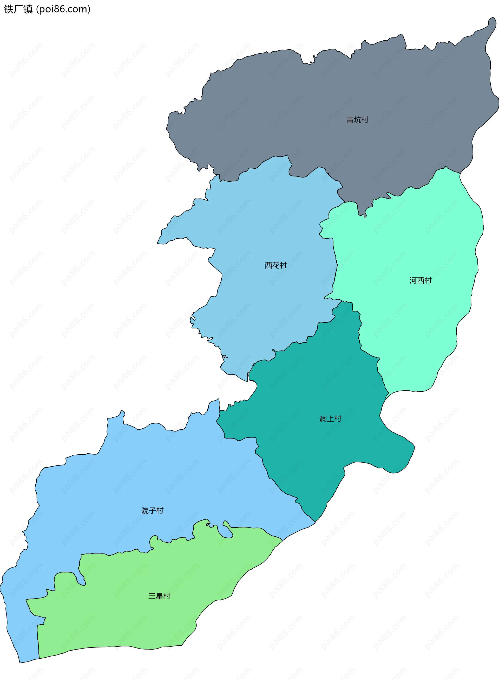 铁厂镇边界地图(五级行政区划)