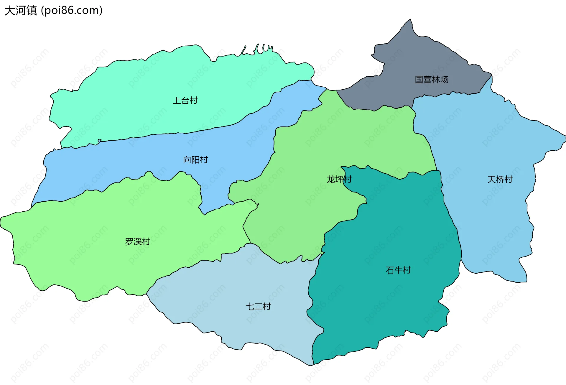 大河镇边界地图(五级行政区划)