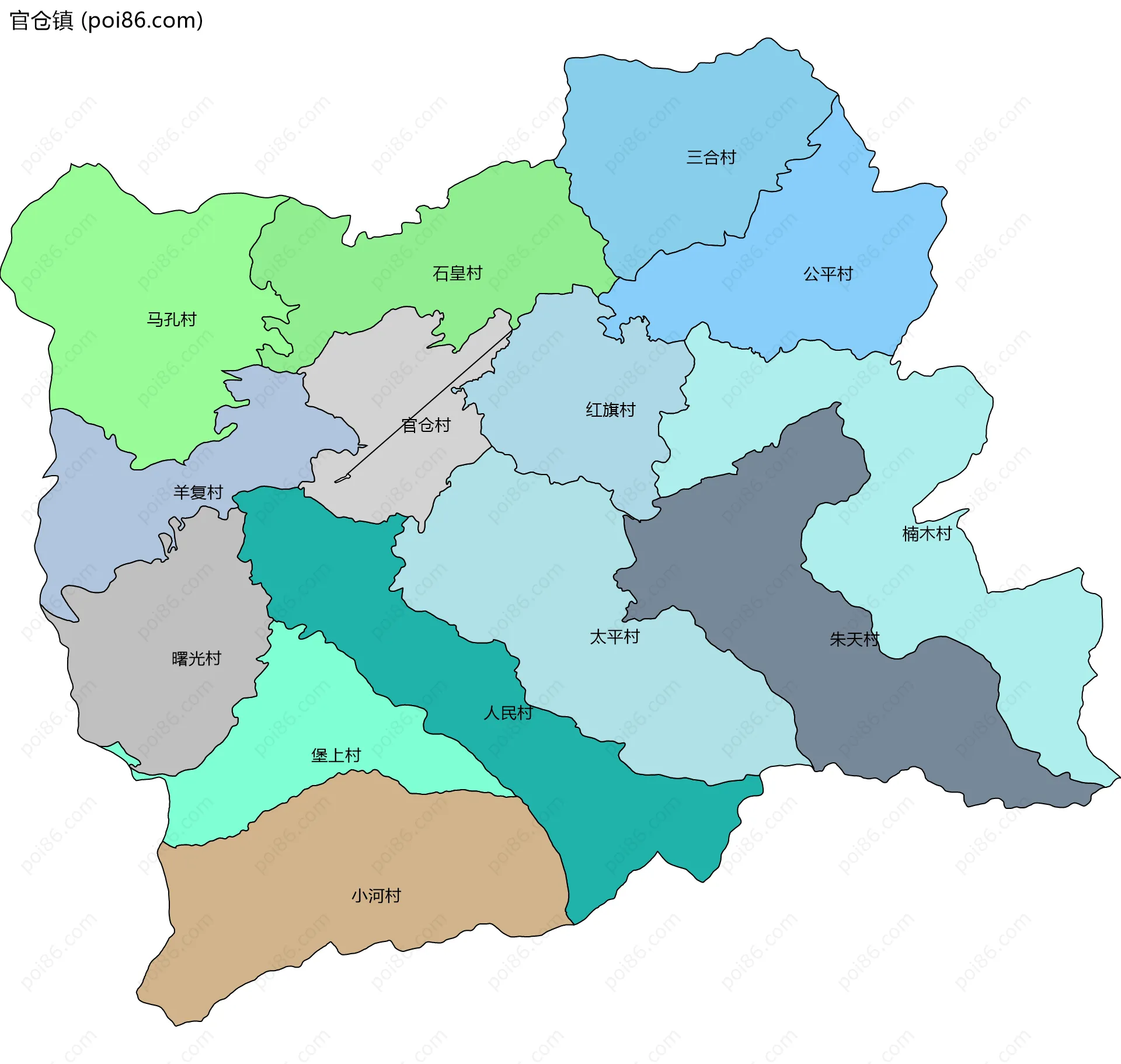 官仓镇边界地图(五级行政区划)