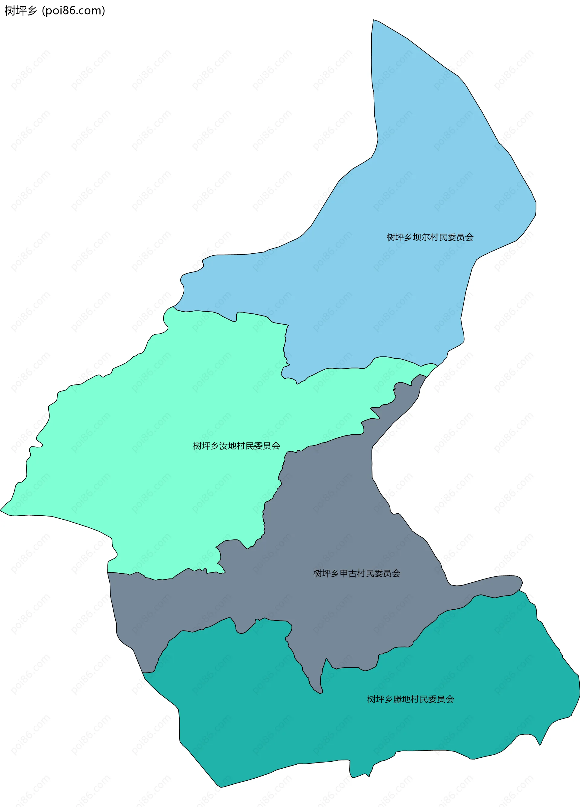 树坪乡边界地图(五级行政区划)