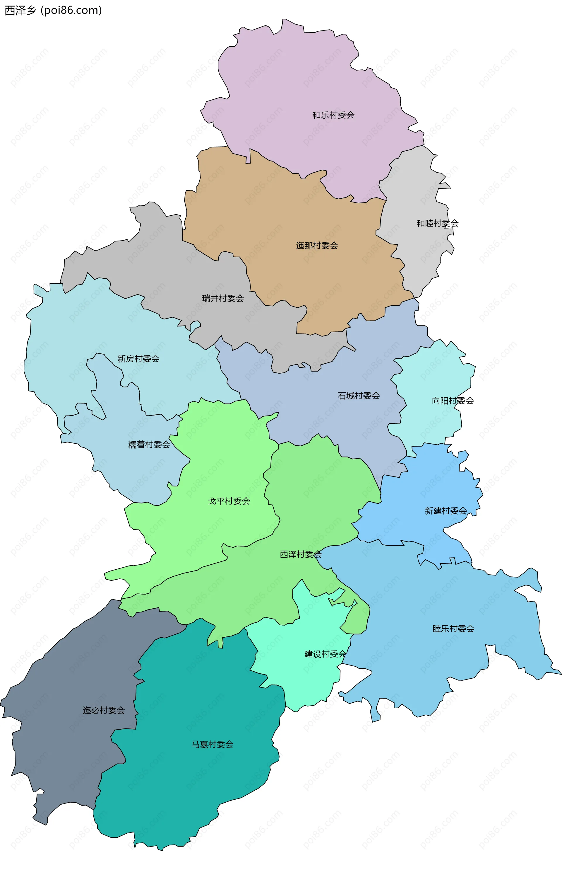 西泽乡边界地图(五级行政区划)