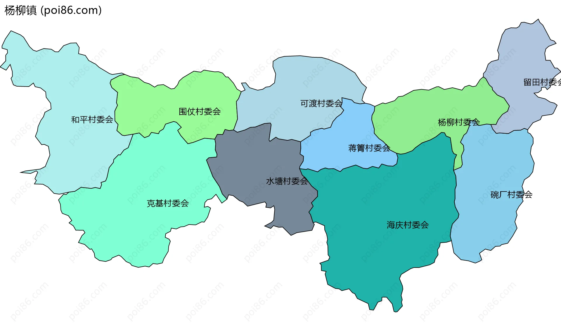 杨柳镇边界地图(五级行政区划)