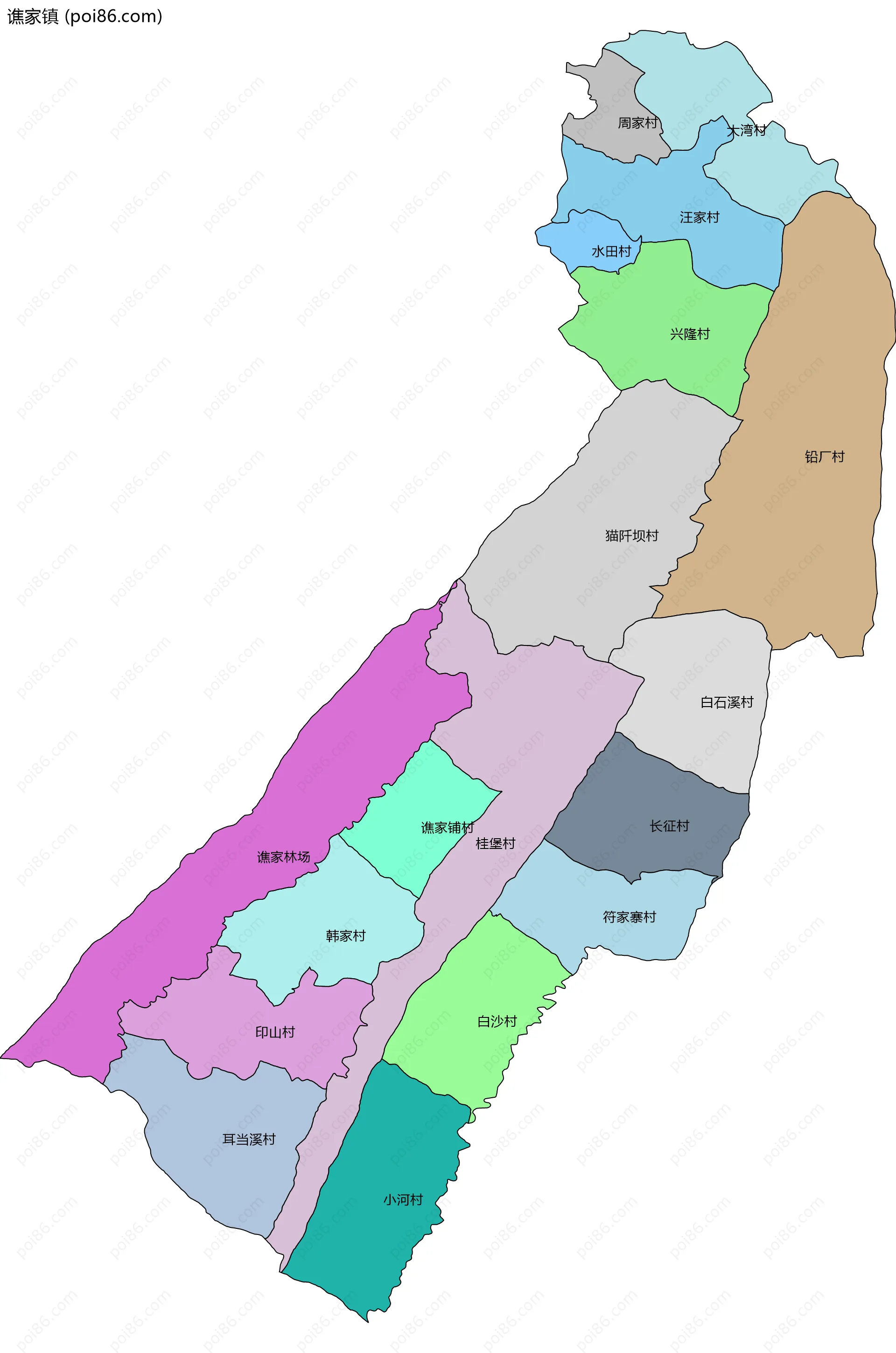 谯家镇边界地图(五级行政区划)