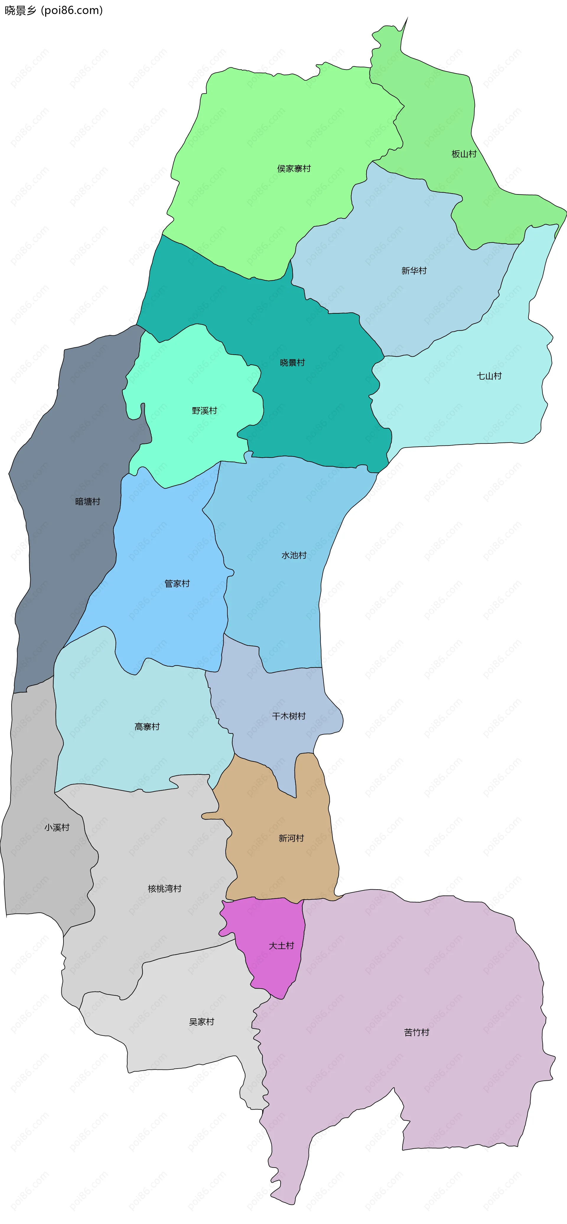 晓景乡边界地图(五级行政区划)