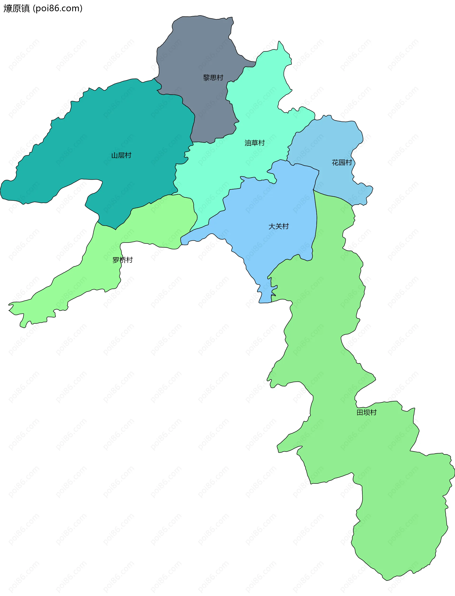燎原镇边界地图(五级行政区划)