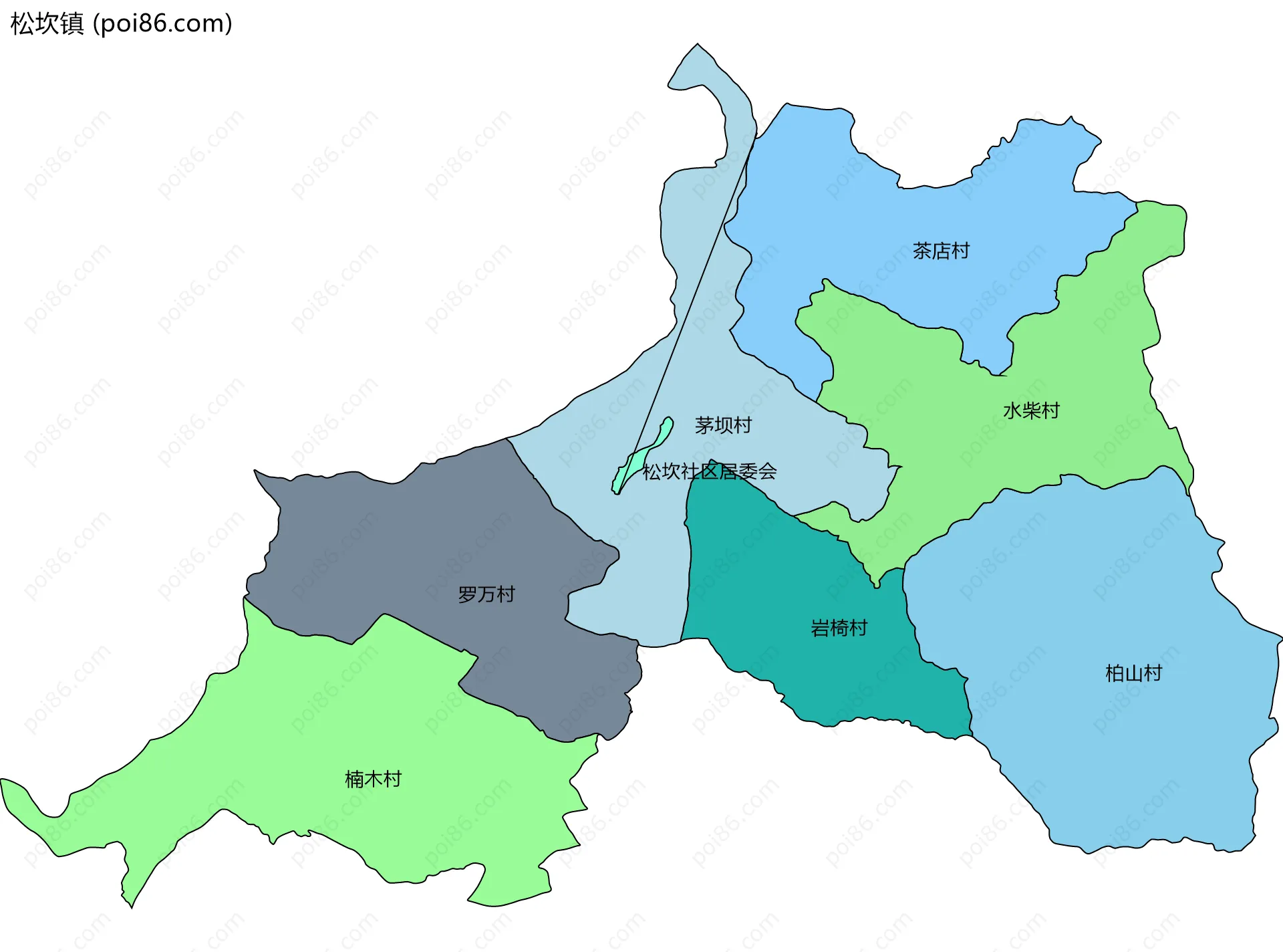 松坎镇边界地图(五级行政区划)