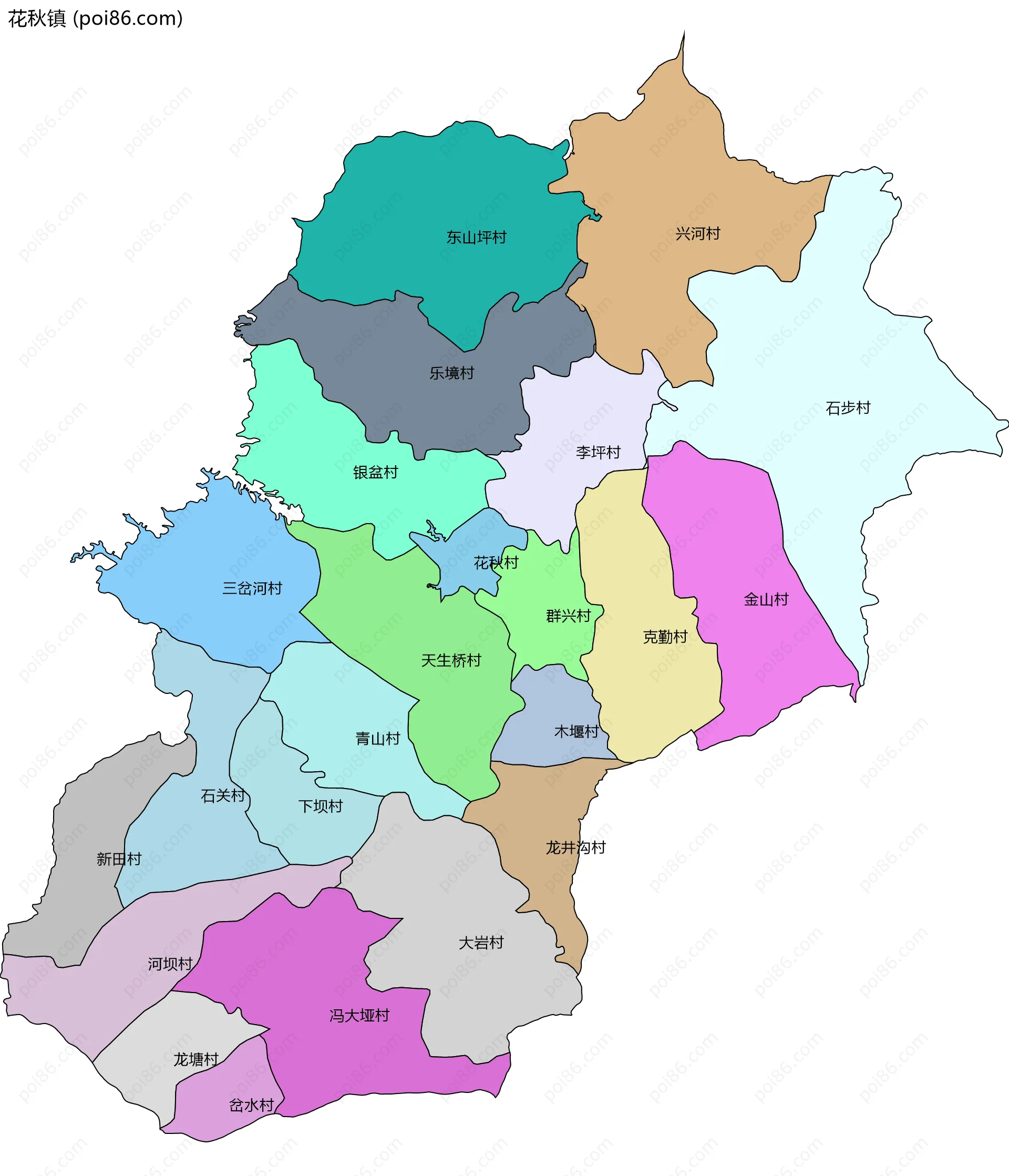 花秋镇边界地图(五级行政区划)