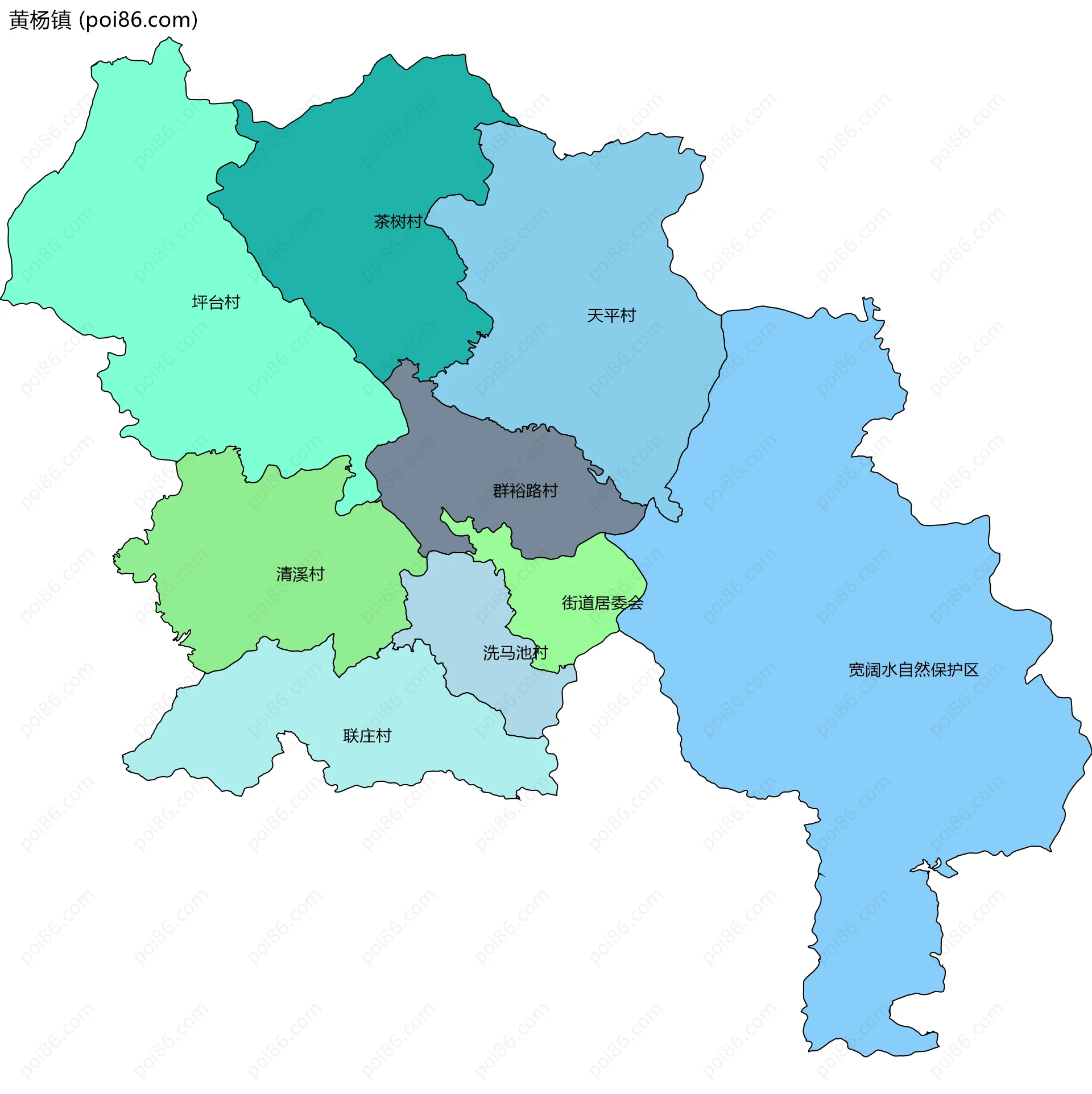 黄杨镇边界地图(五级行政区划)