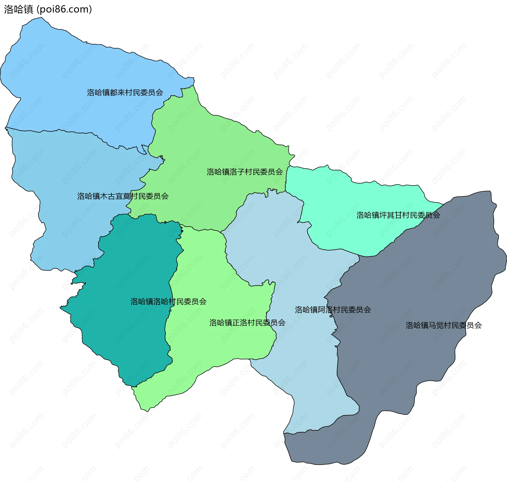 洛哈镇边界地图(五级行政区划)