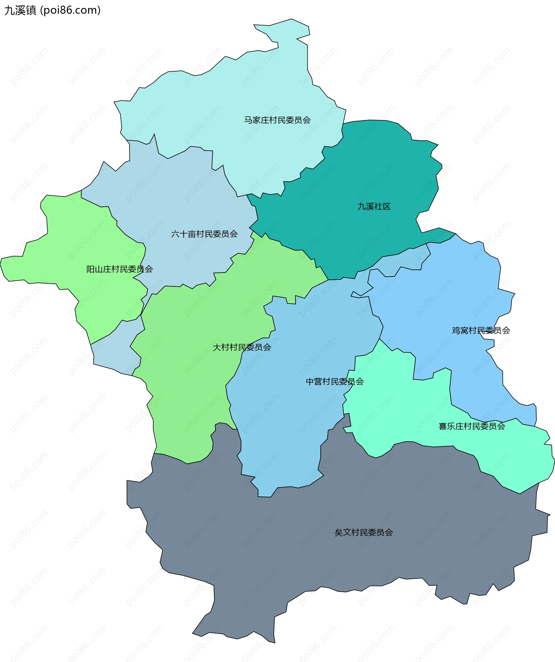 九溪镇边界地图(五级行政区划)