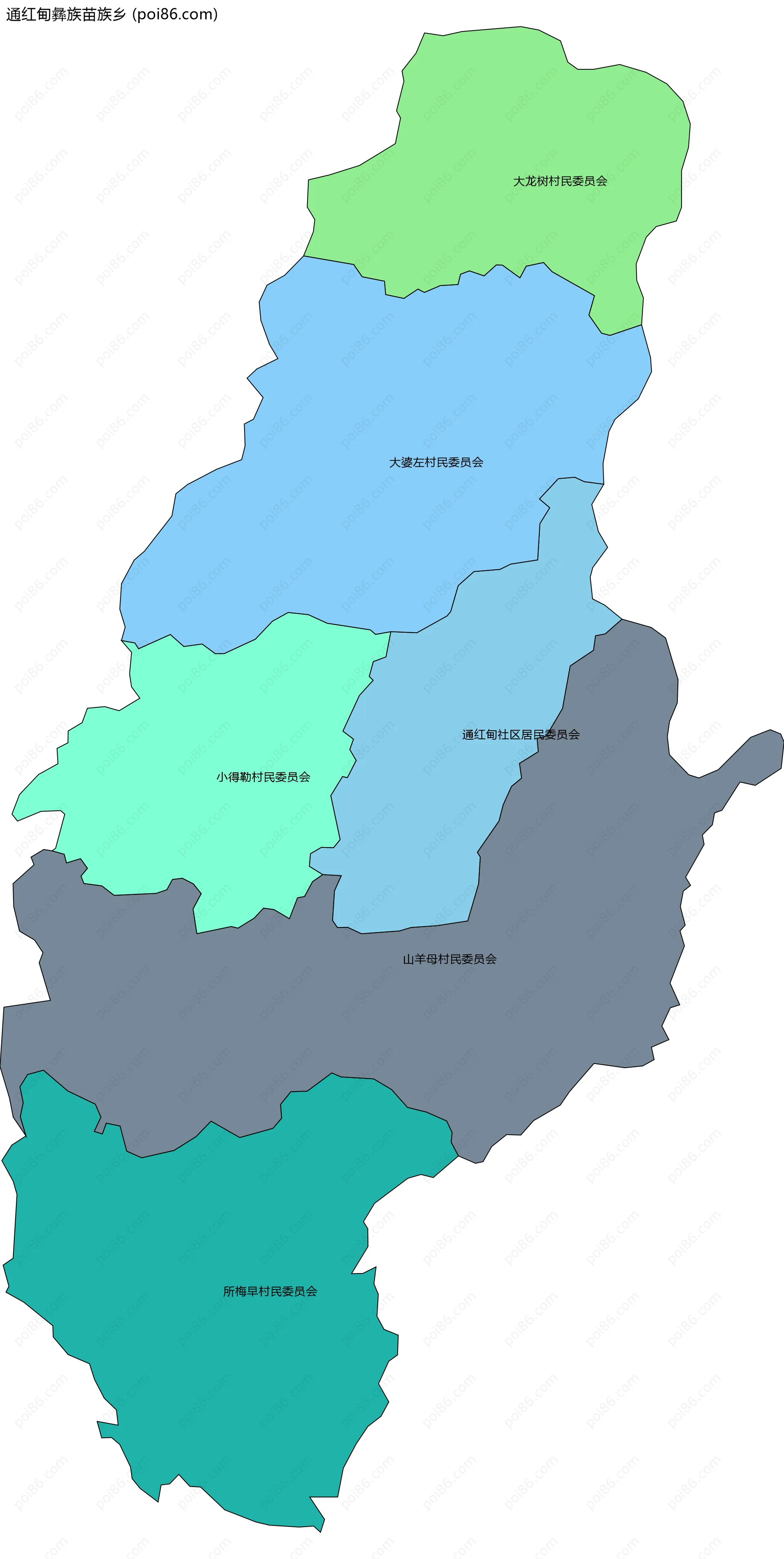 通红甸彝族苗族乡边界地图(五级行政区划)