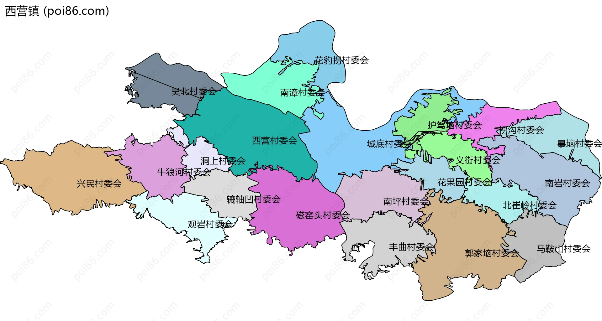 西营镇边界地图(五级行政区划)