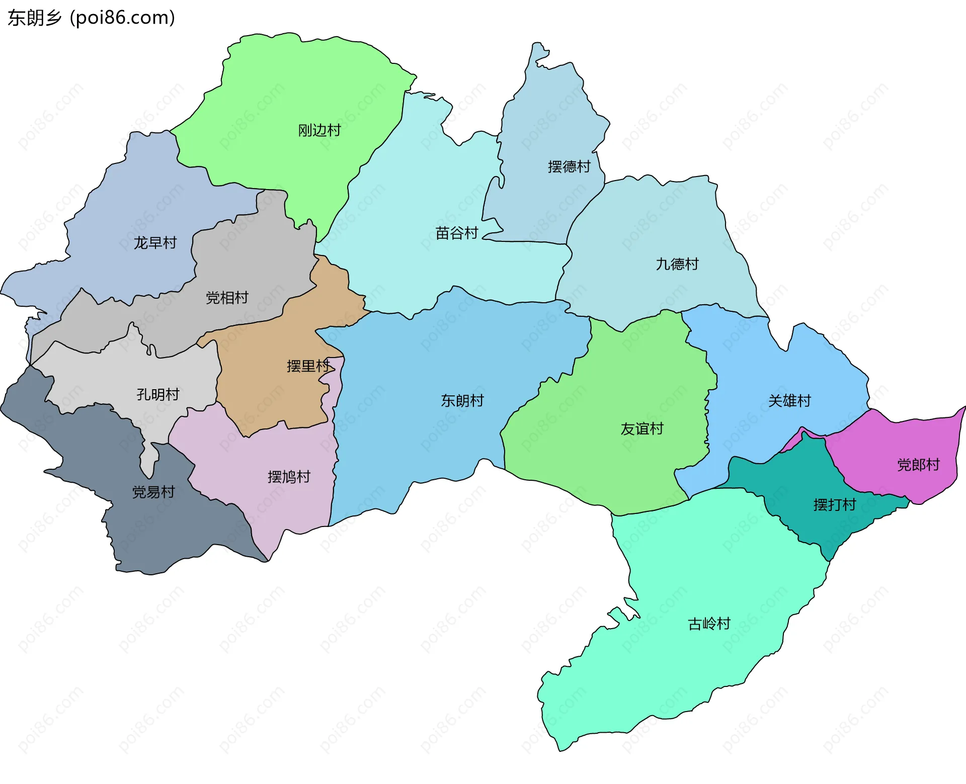东朗乡边界地图(五级行政区划)