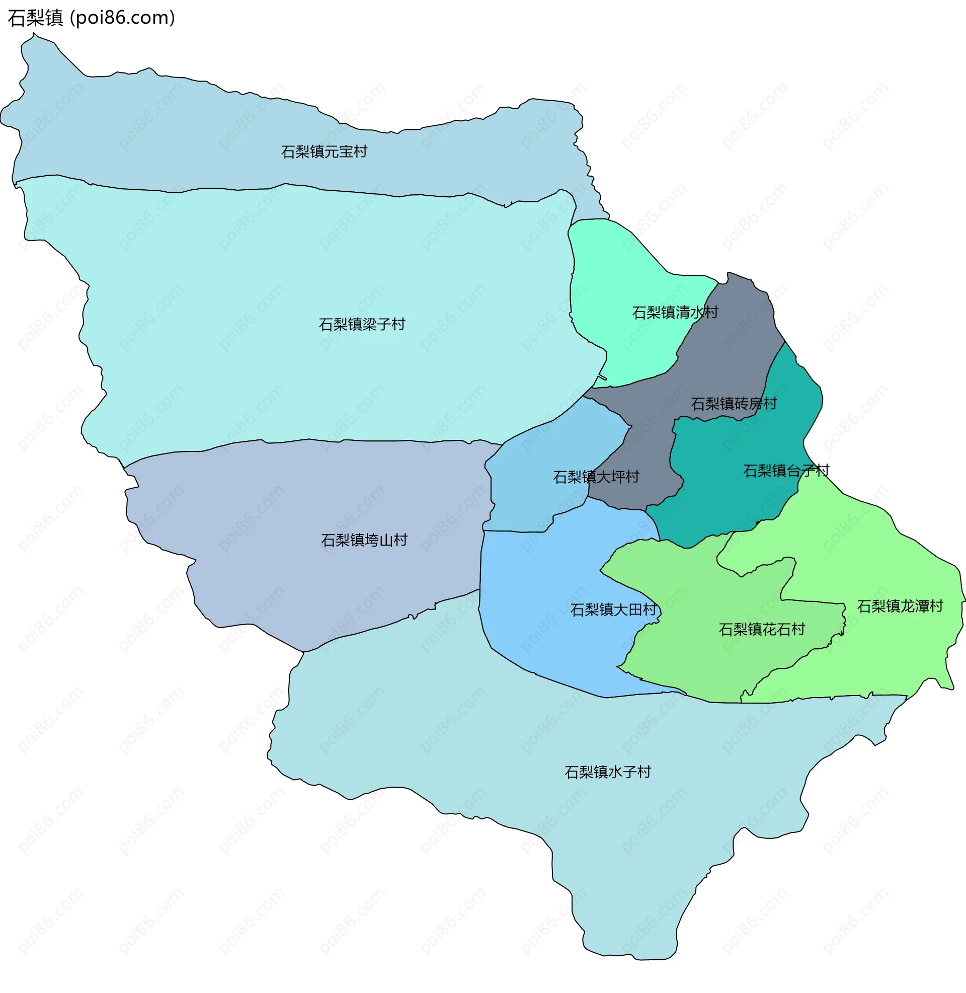 石梨镇边界地图(五级行政区划)