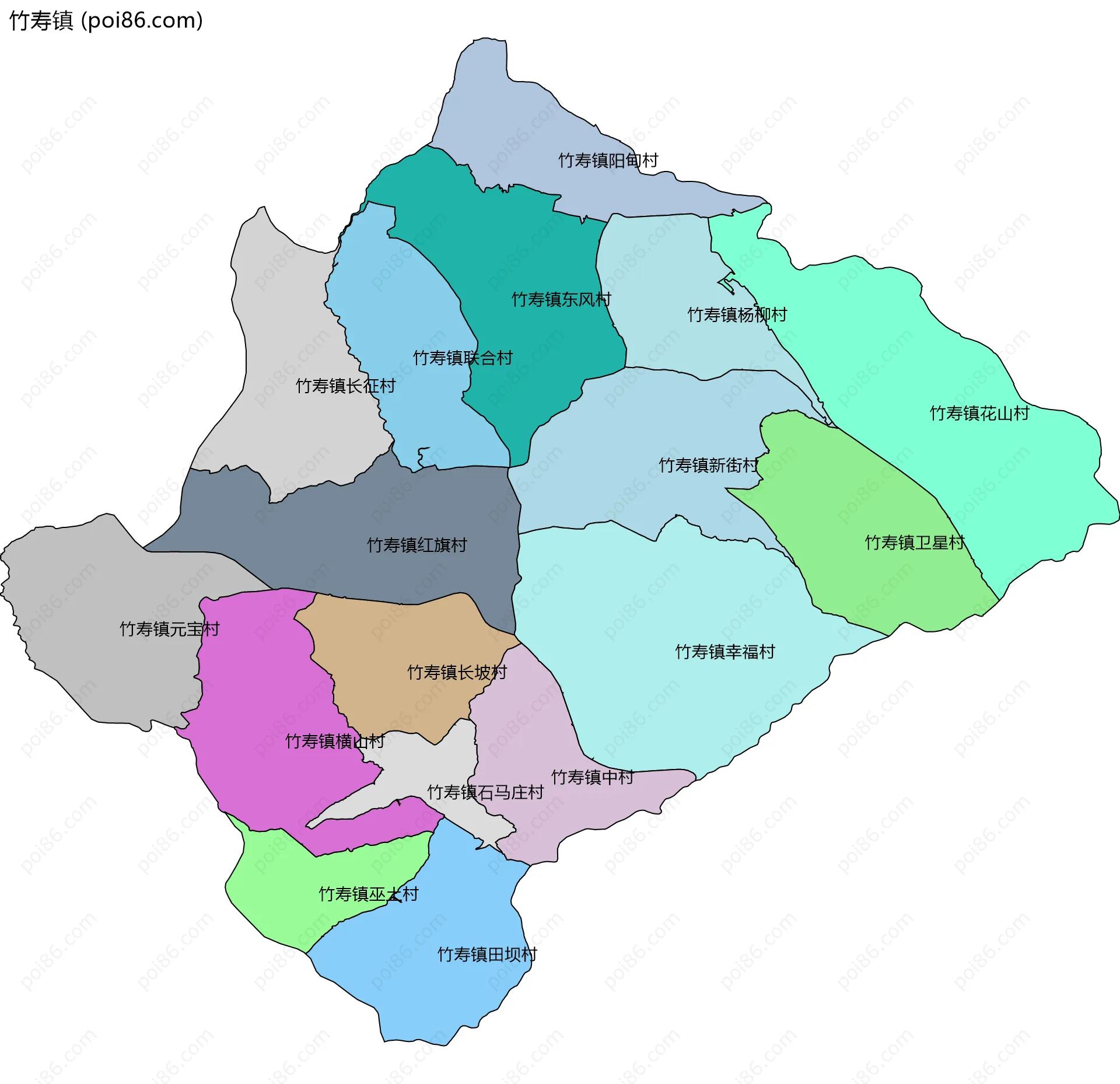 竹寿镇边界地图(五级行政区划)