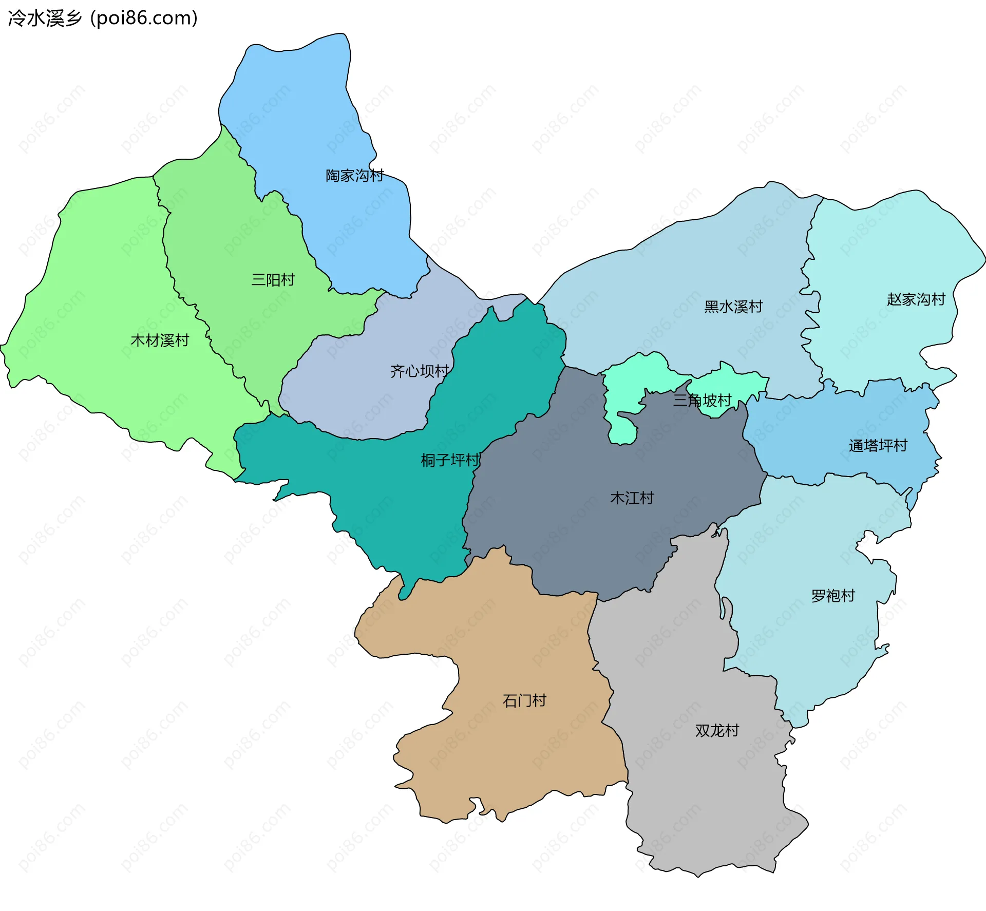 冷水溪乡边界地图(五级行政区划)