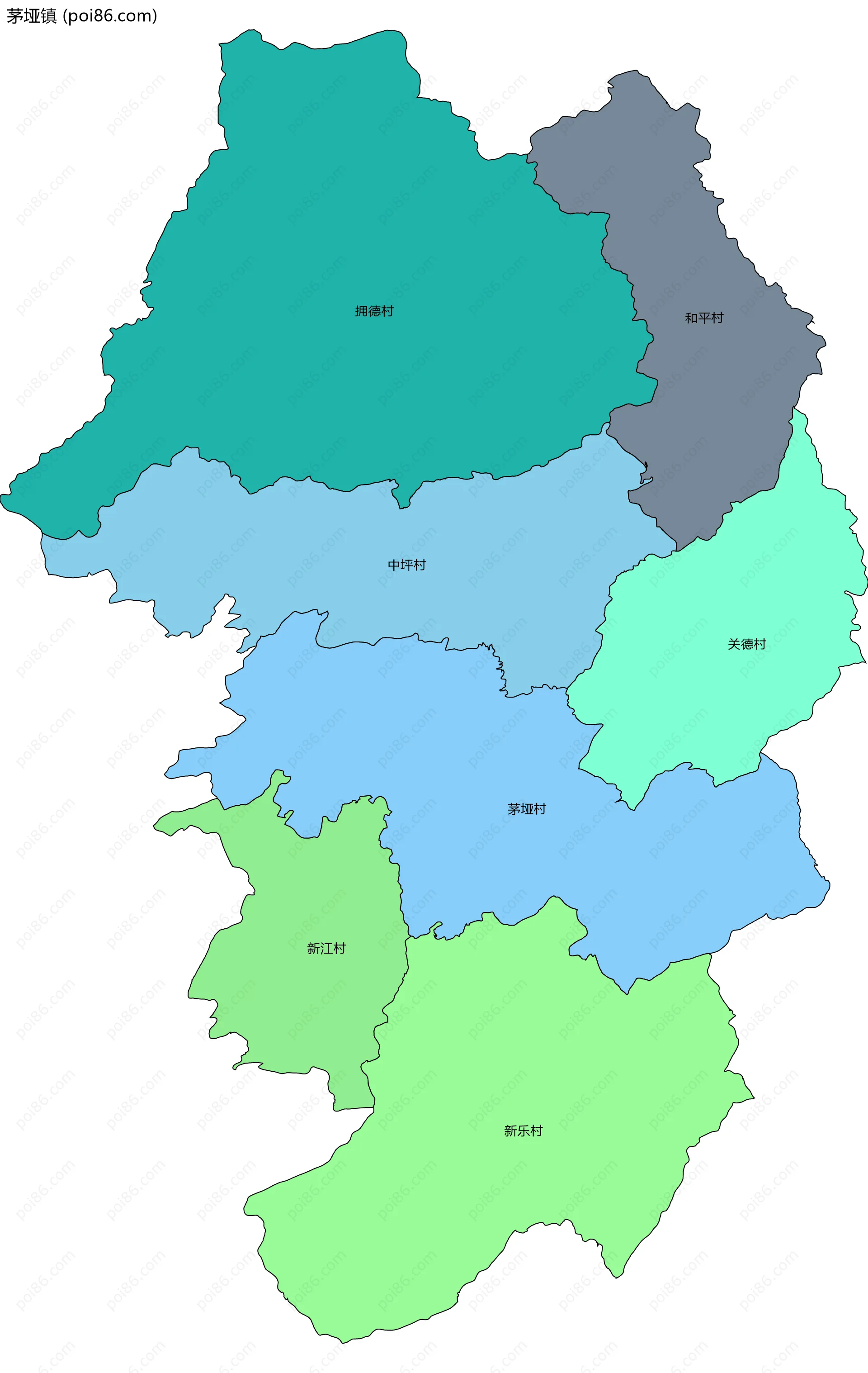 茅垭镇边界地图(五级行政区划)