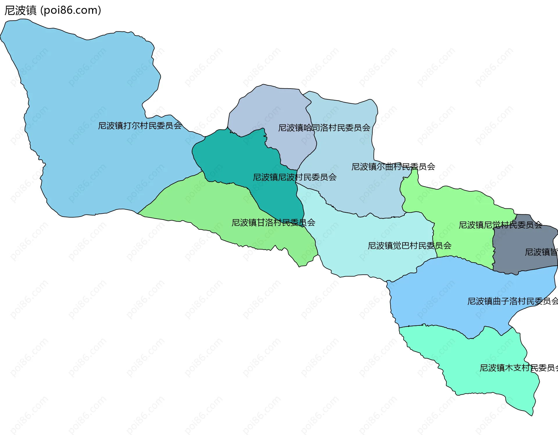 尼波镇边界地图(五级行政区划)