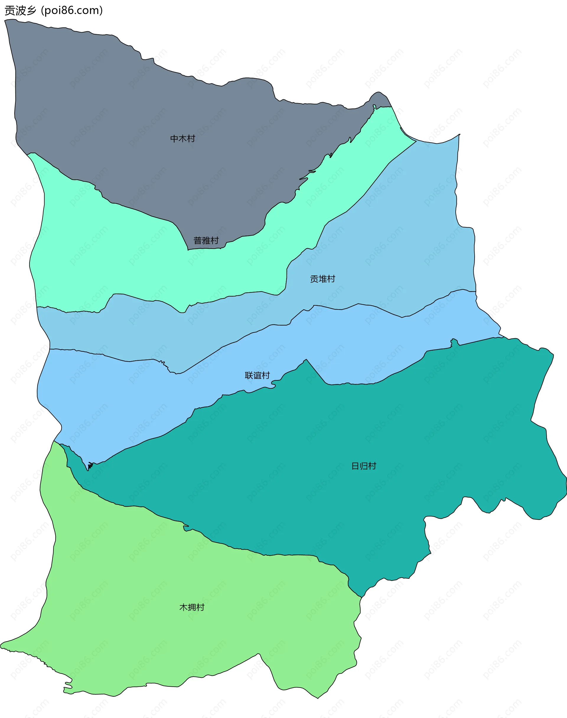 贡波乡边界地图(五级行政区划)