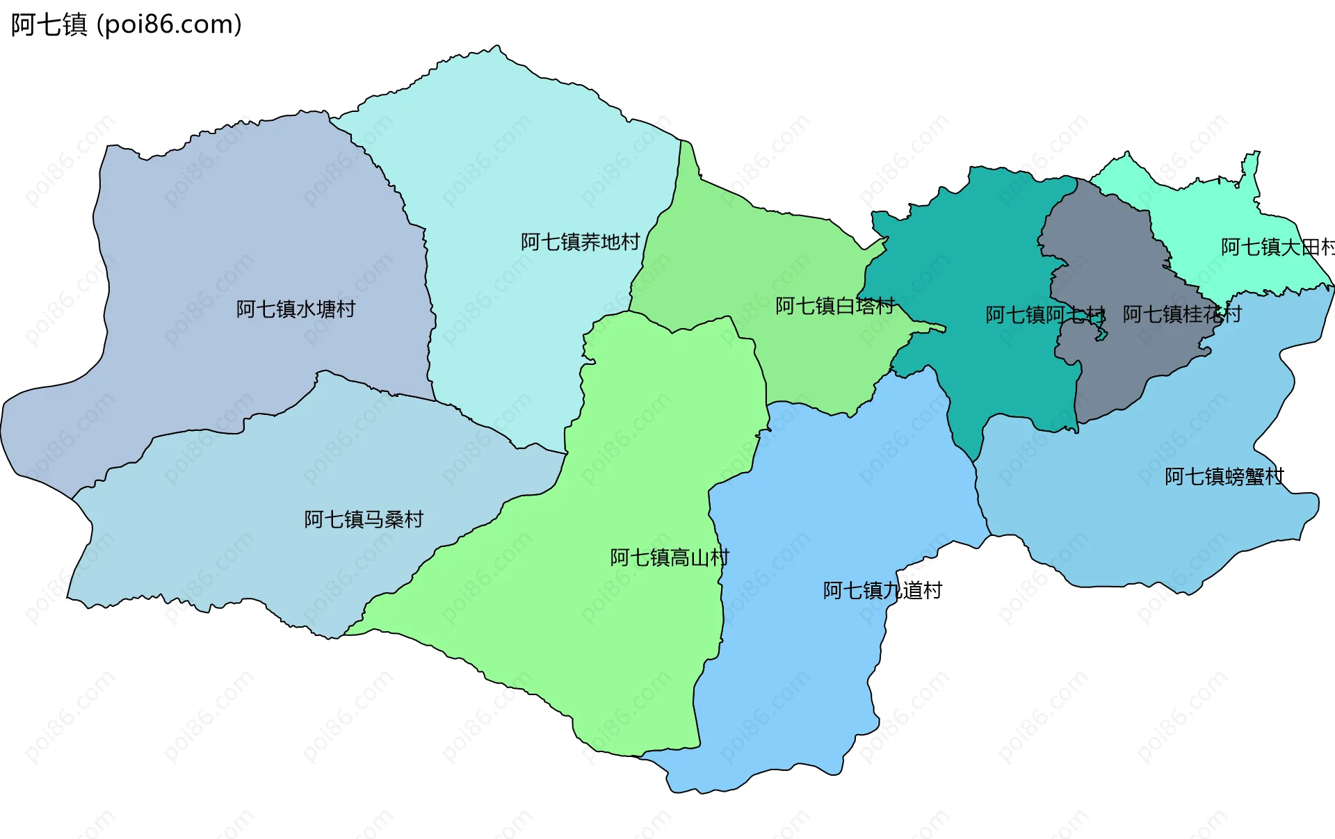 阿七镇边界地图(五级行政区划)