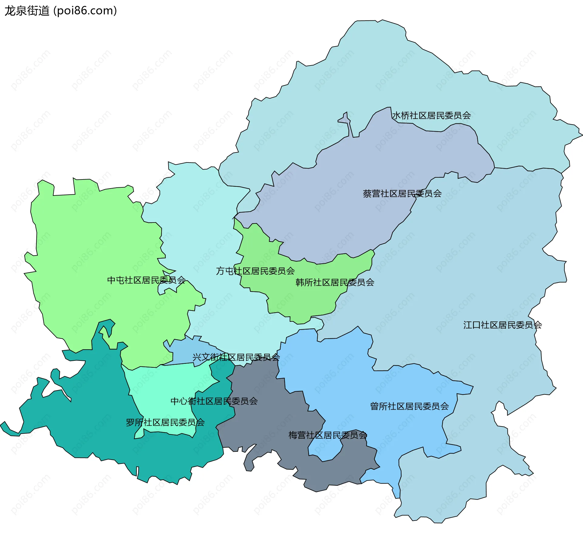 龙泉街道边界地图(五级行政区划)