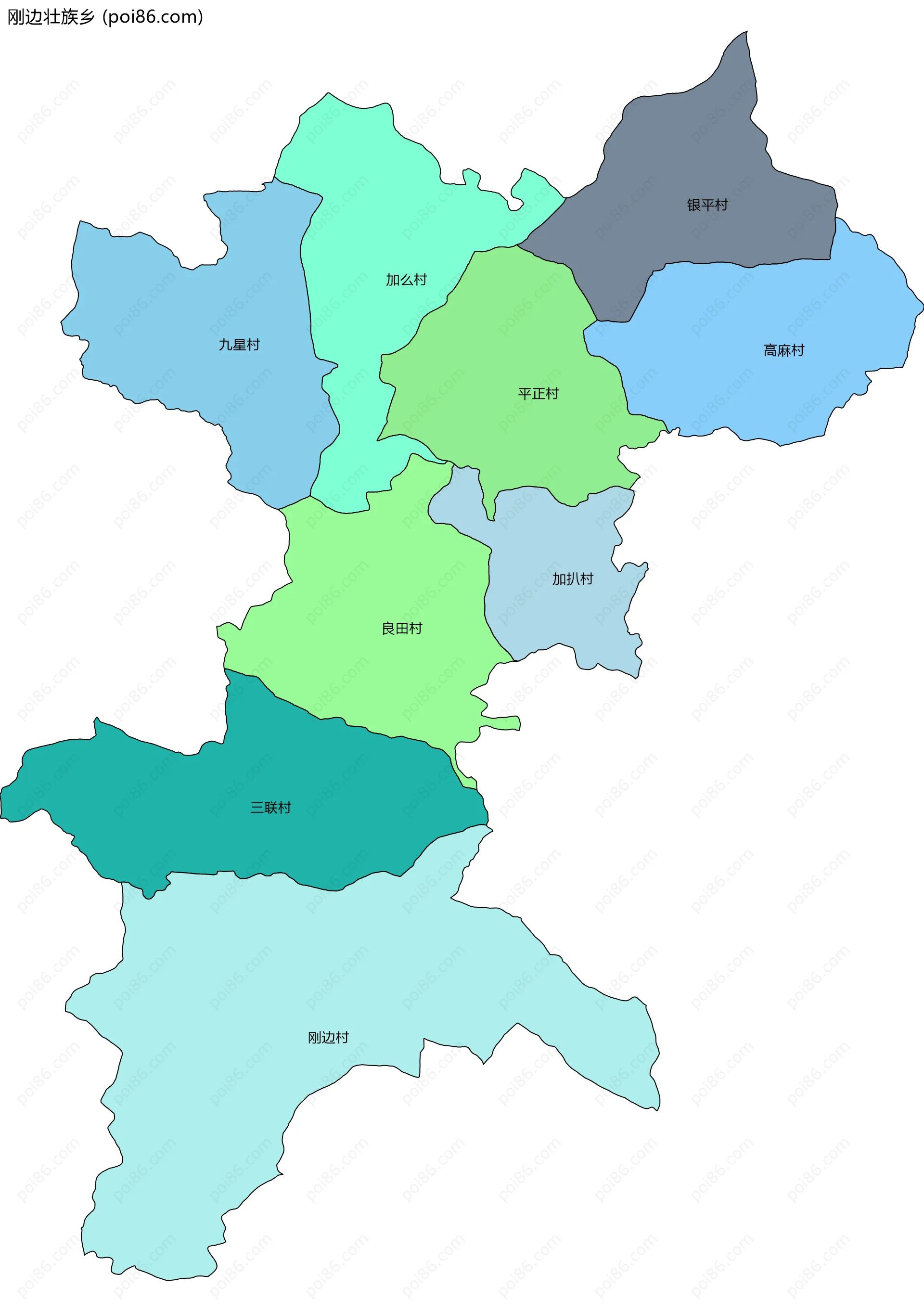 刚边壮族乡边界地图(五级行政区划)